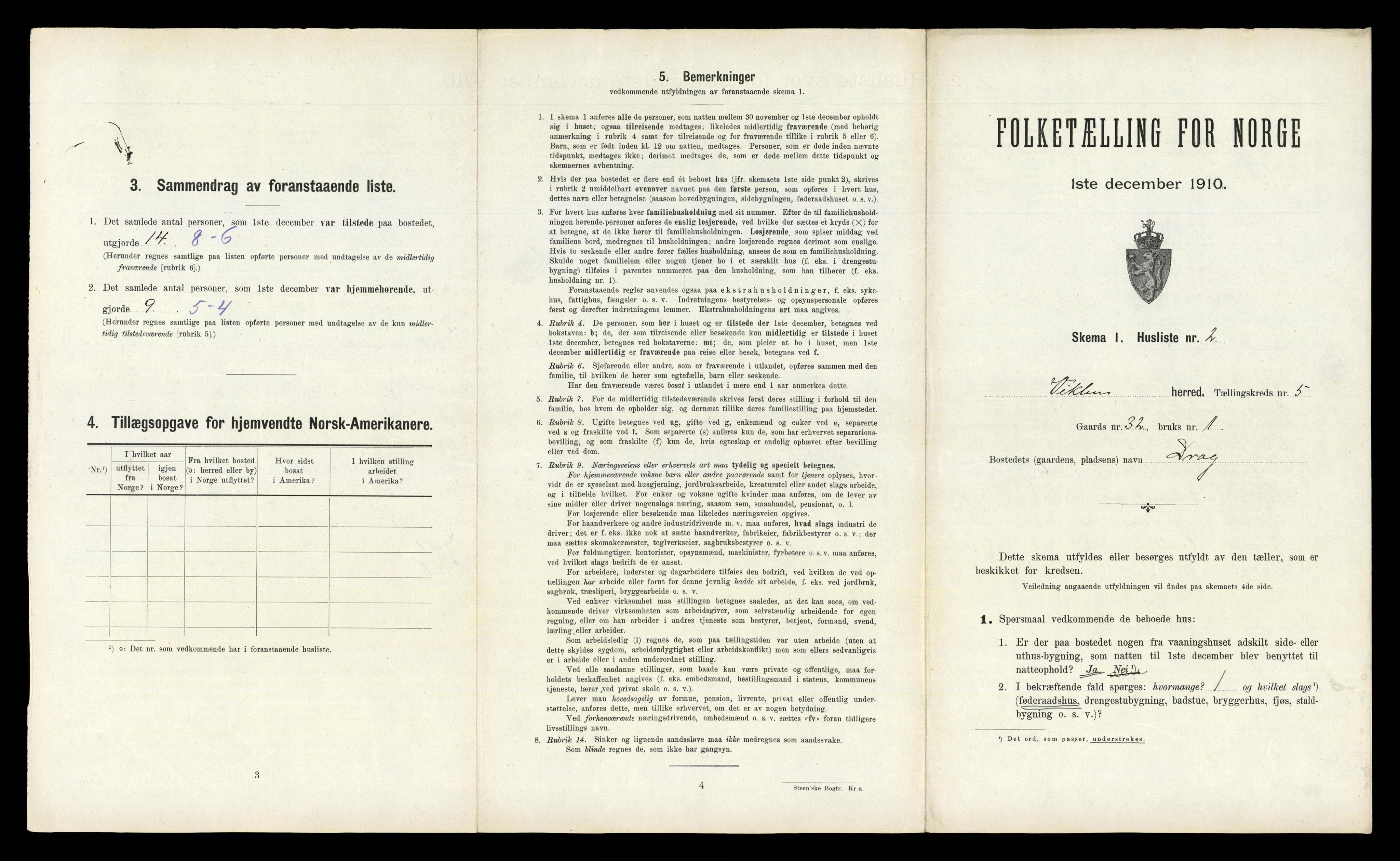 RA, 1910 census for Vikna, 1910, p. 515