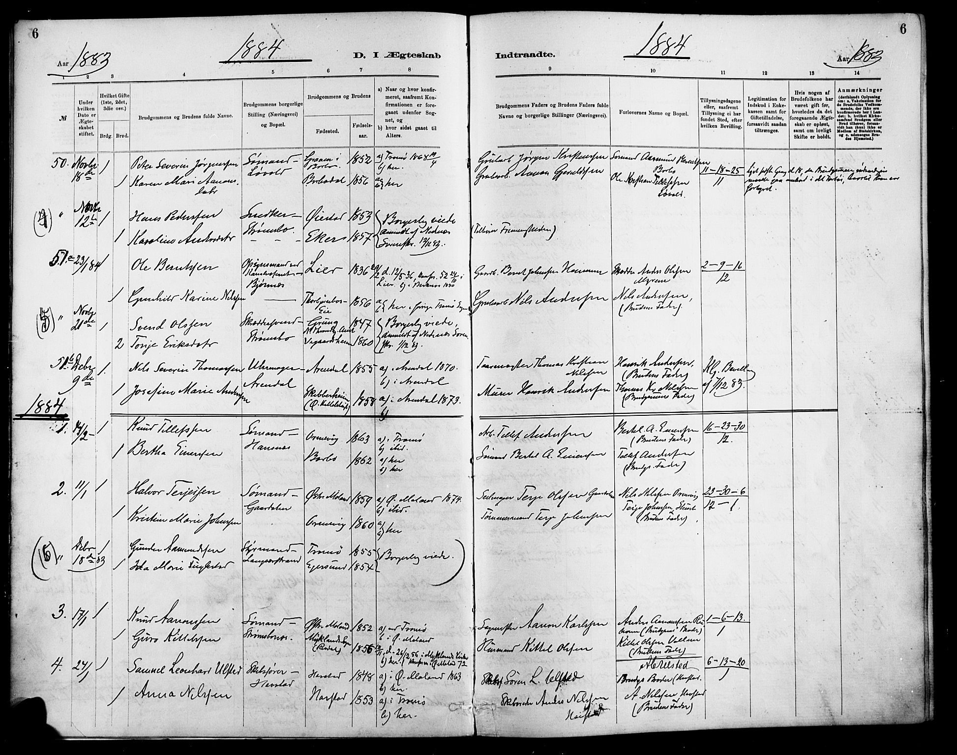 Barbu sokneprestkontor, AV/SAK-1111-0003/F/Fa/L0003: Parish register (official) no. A 3, 1883-1898, p. 6