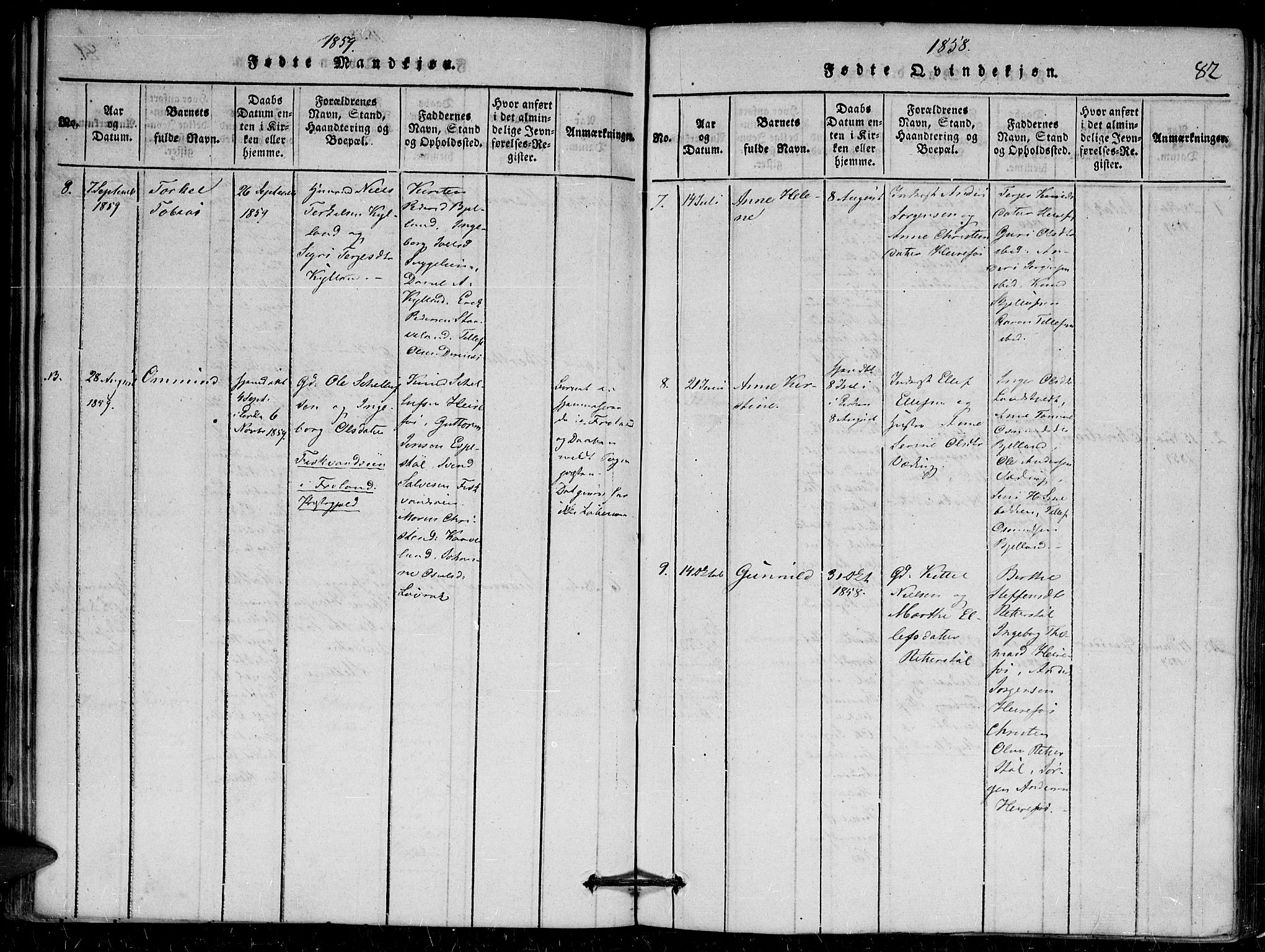 Herefoss sokneprestkontor, AV/SAK-1111-0019/F/Fa/Faa/L0001: Parish register (official) no. A 1, 1816-1860, p. 82