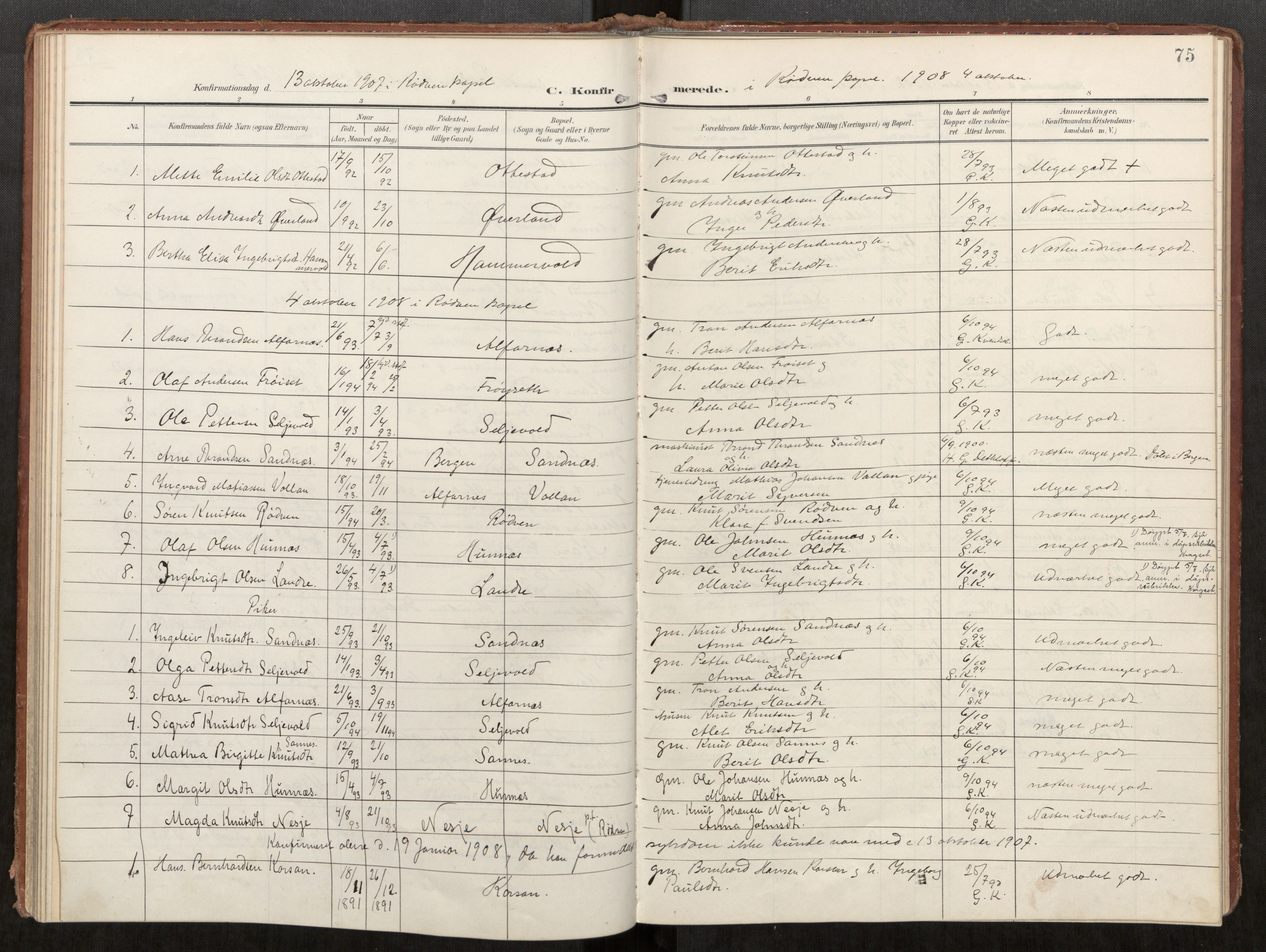 Ministerialprotokoller, klokkerbøker og fødselsregistre - Møre og Romsdal, AV/SAT-A-1454/549/L0618: Parish register (official) no. 549A01, 1906-1927, p. 75