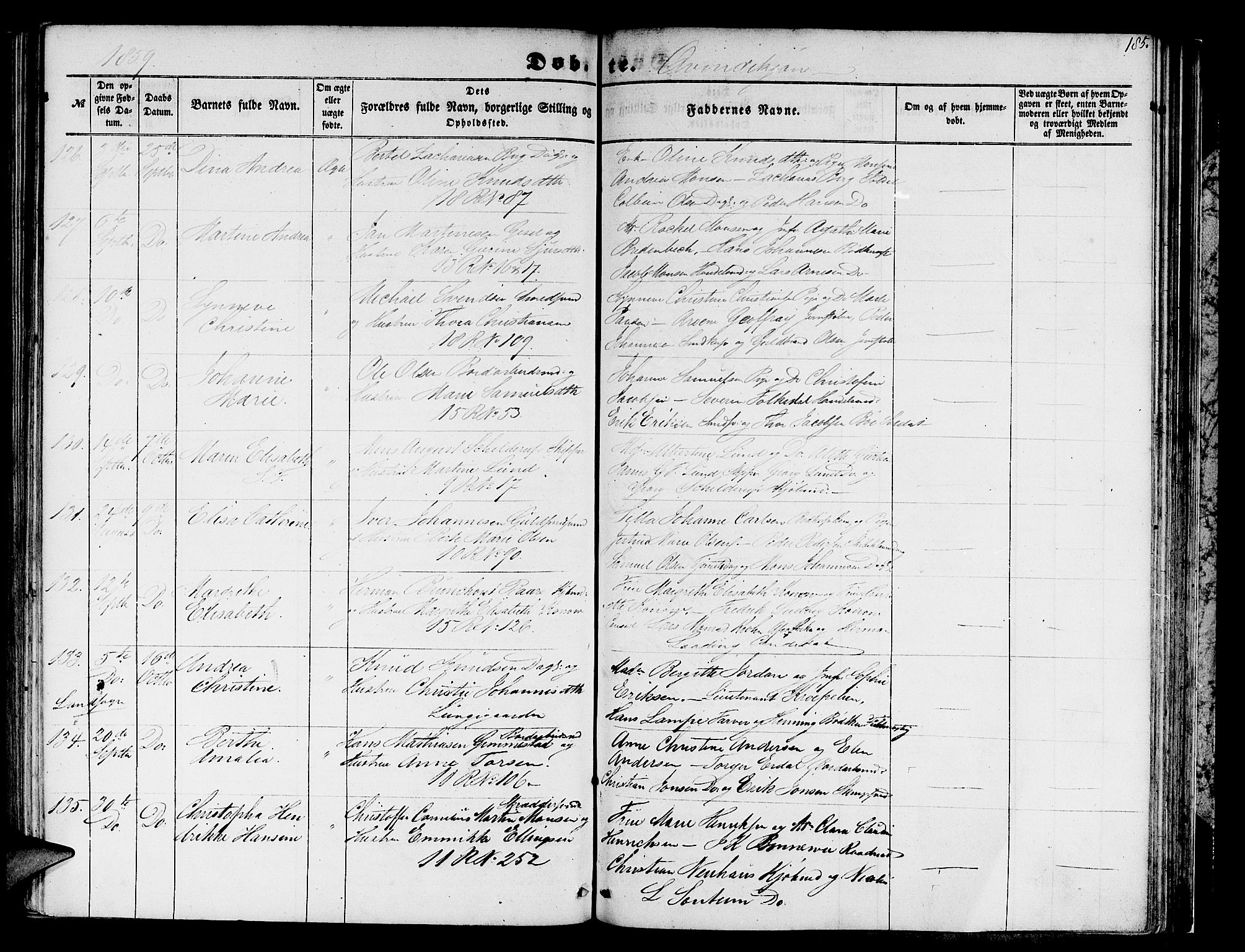 Domkirken sokneprestembete, SAB/A-74801/H/Hab/L0011: Parish register (copy) no. B 4, 1856-1862, p. 185