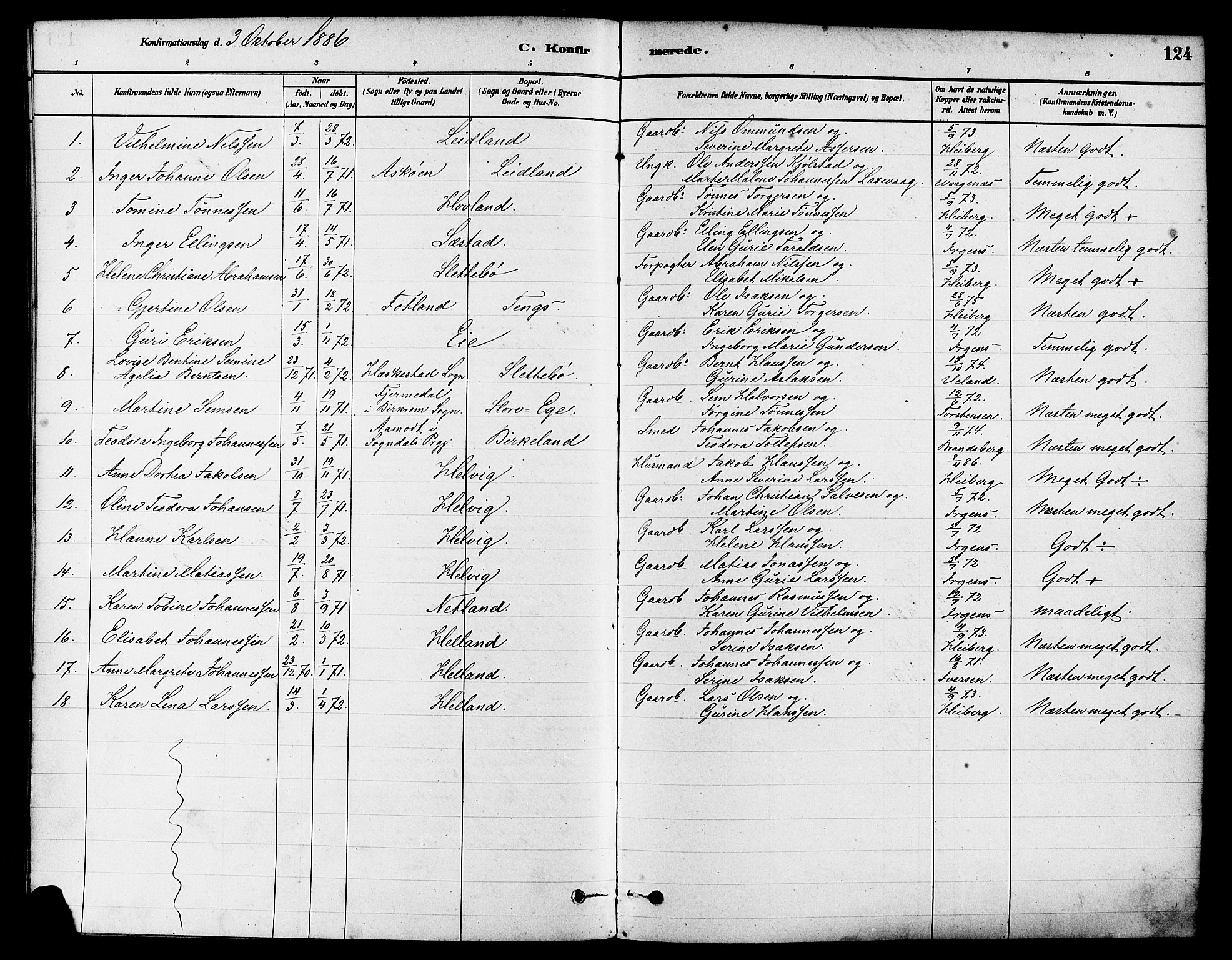 Eigersund sokneprestkontor, AV/SAST-A-101807/S08/L0017: Parish register (official) no. A 14, 1879-1892, p. 124