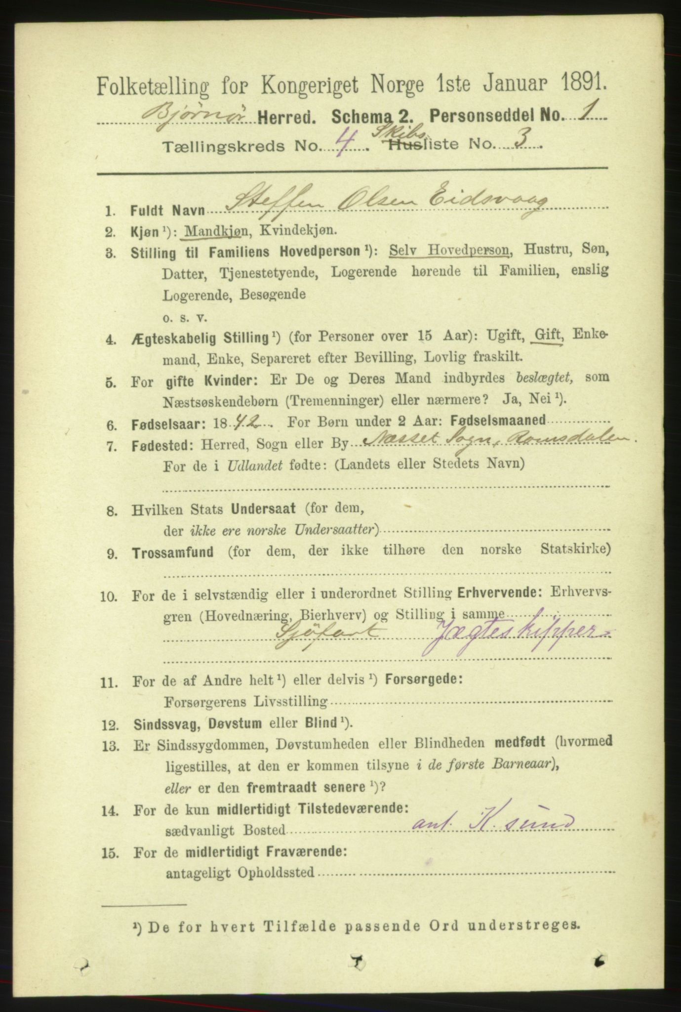 RA, 1891 census for 1632 Bjørnør, 1891, p. 2234