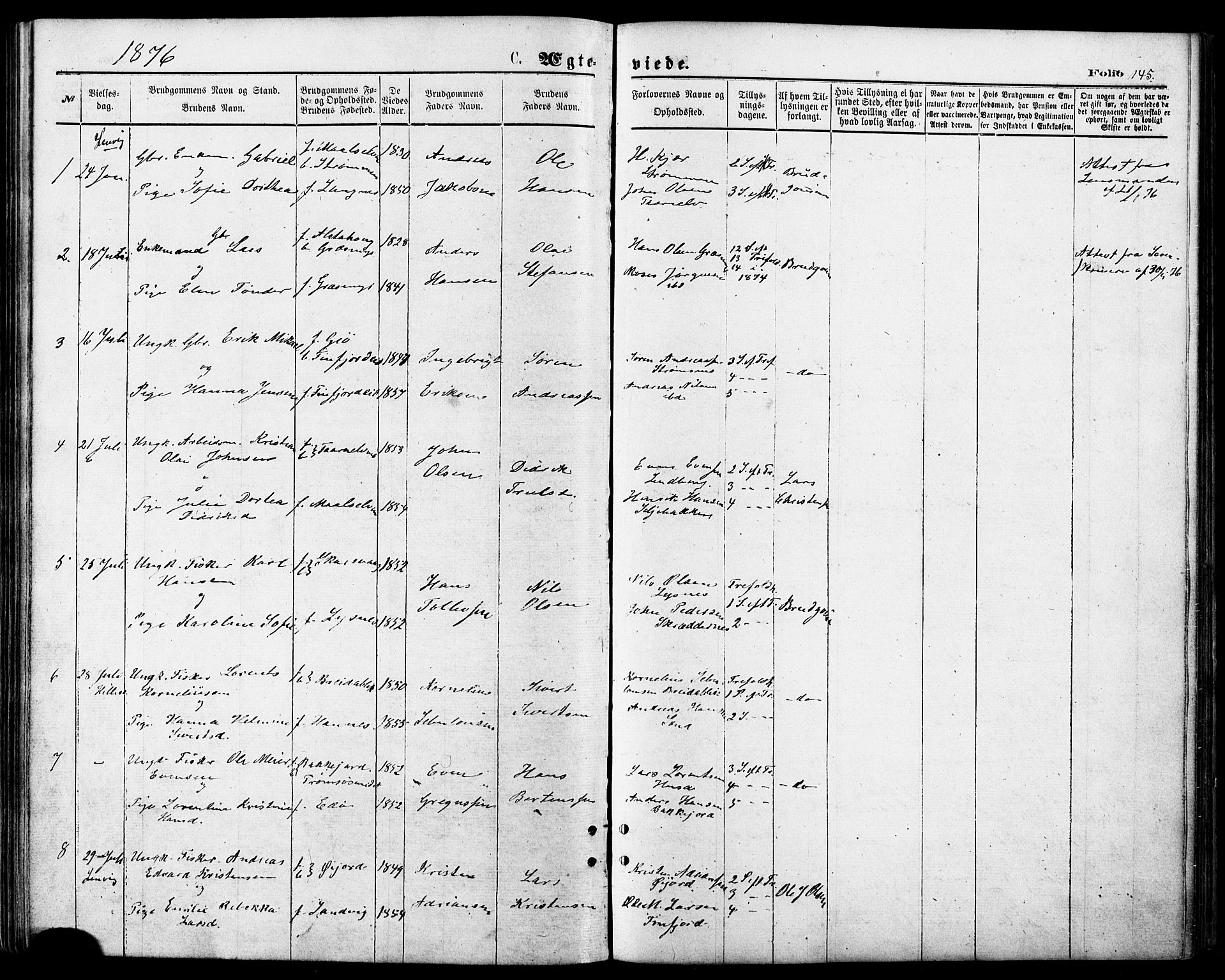 Lenvik sokneprestembete, SATØ/S-1310/H/Ha/Haa/L0010kirke: Parish register (official) no. 10, 1873-1880, p. 145