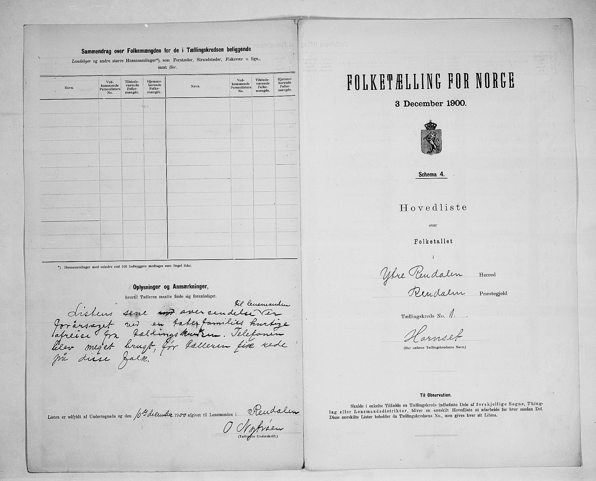 SAH, 1900 census for Ytre Rendal, 1900, p. 11