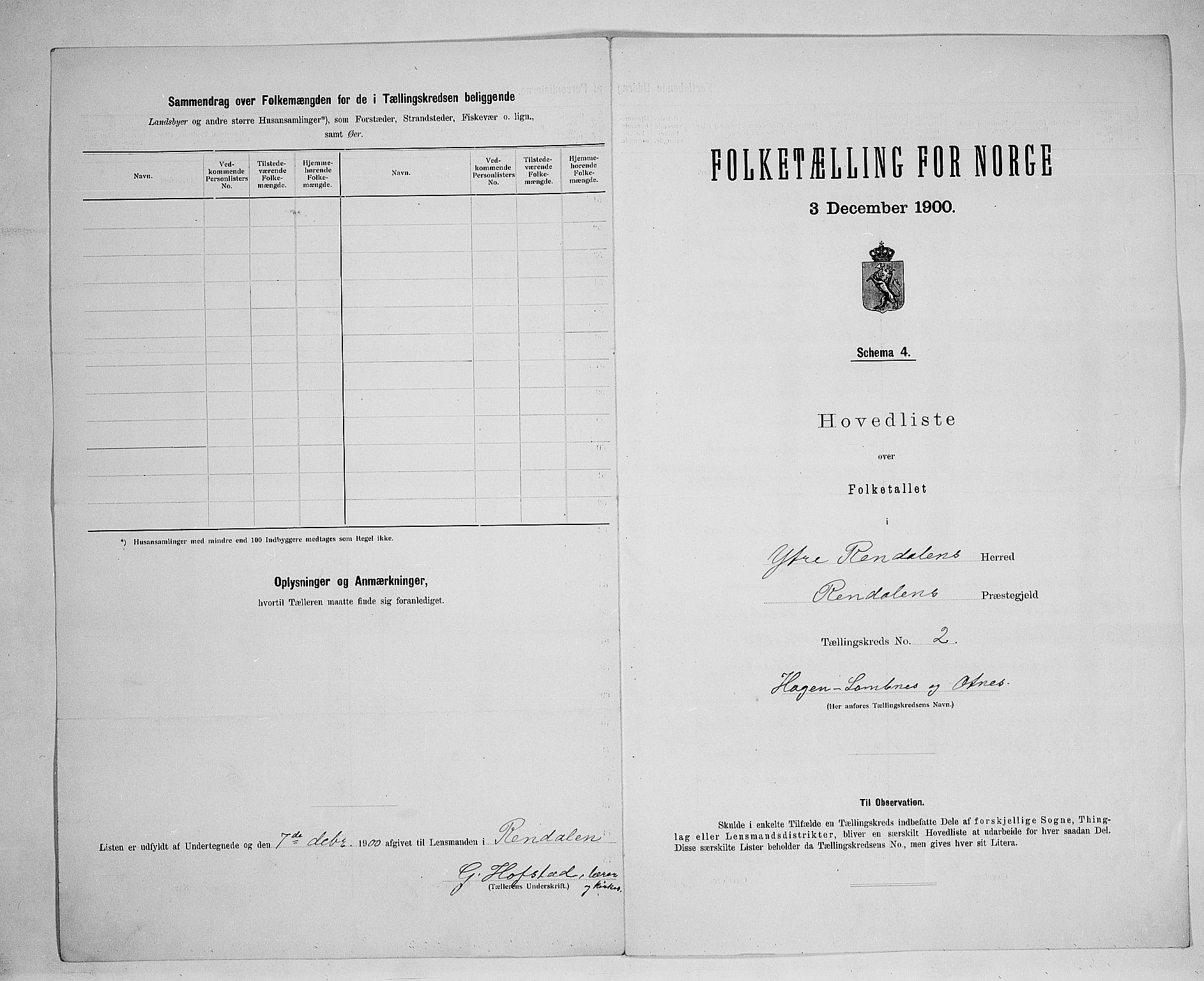 SAH, 1900 census for Ytre Rendal, 1900, p. 13