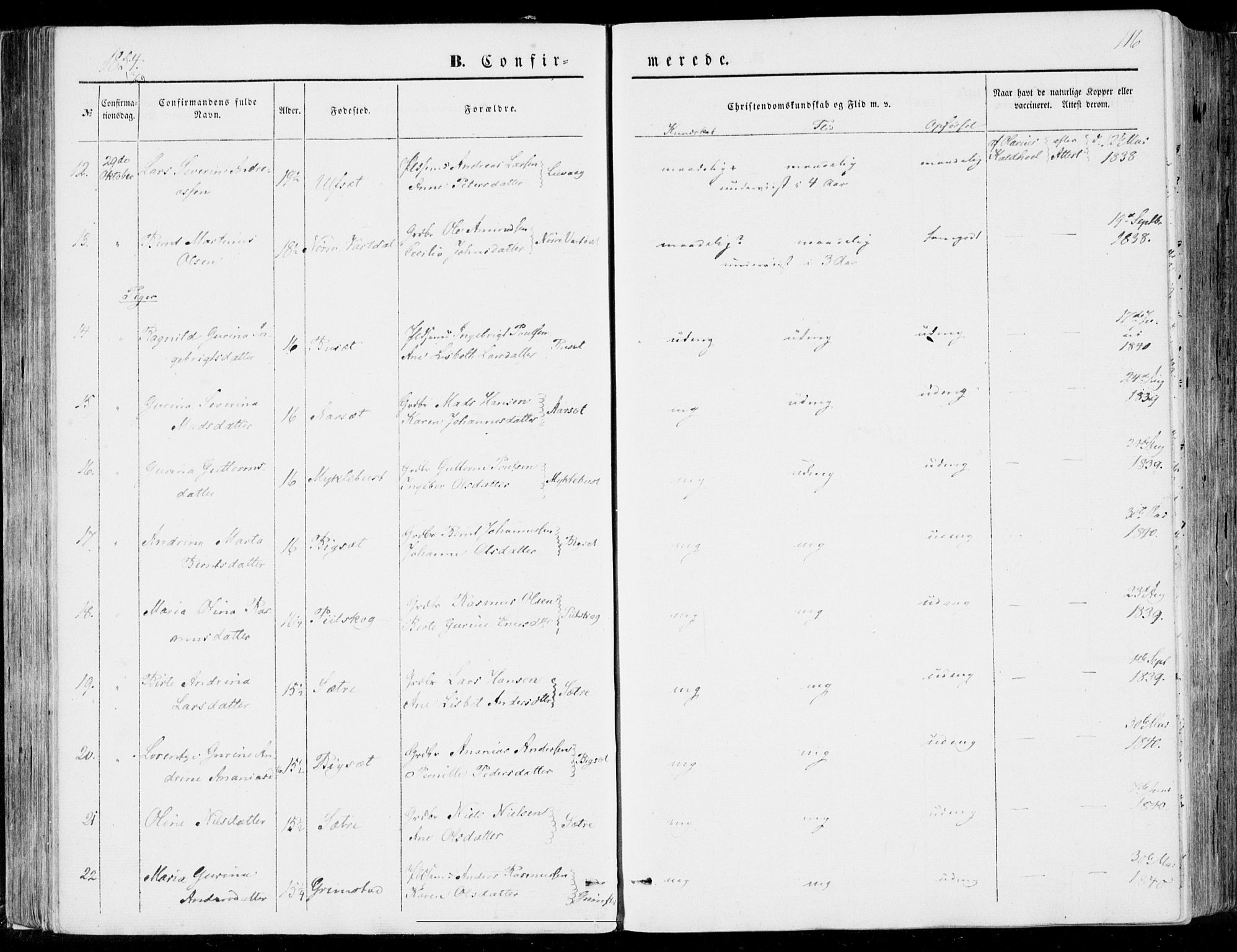 Ministerialprotokoller, klokkerbøker og fødselsregistre - Møre og Romsdal, SAT/A-1454/510/L0121: Parish register (official) no. 510A01, 1848-1877, p. 116