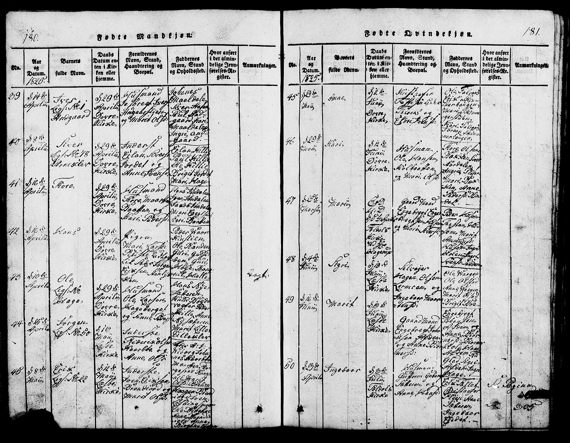 Lesja prestekontor, AV/SAH-PREST-068/H/Ha/Hab/L0001: Parish register (copy) no. 1, 1820-1831, p. 180-181