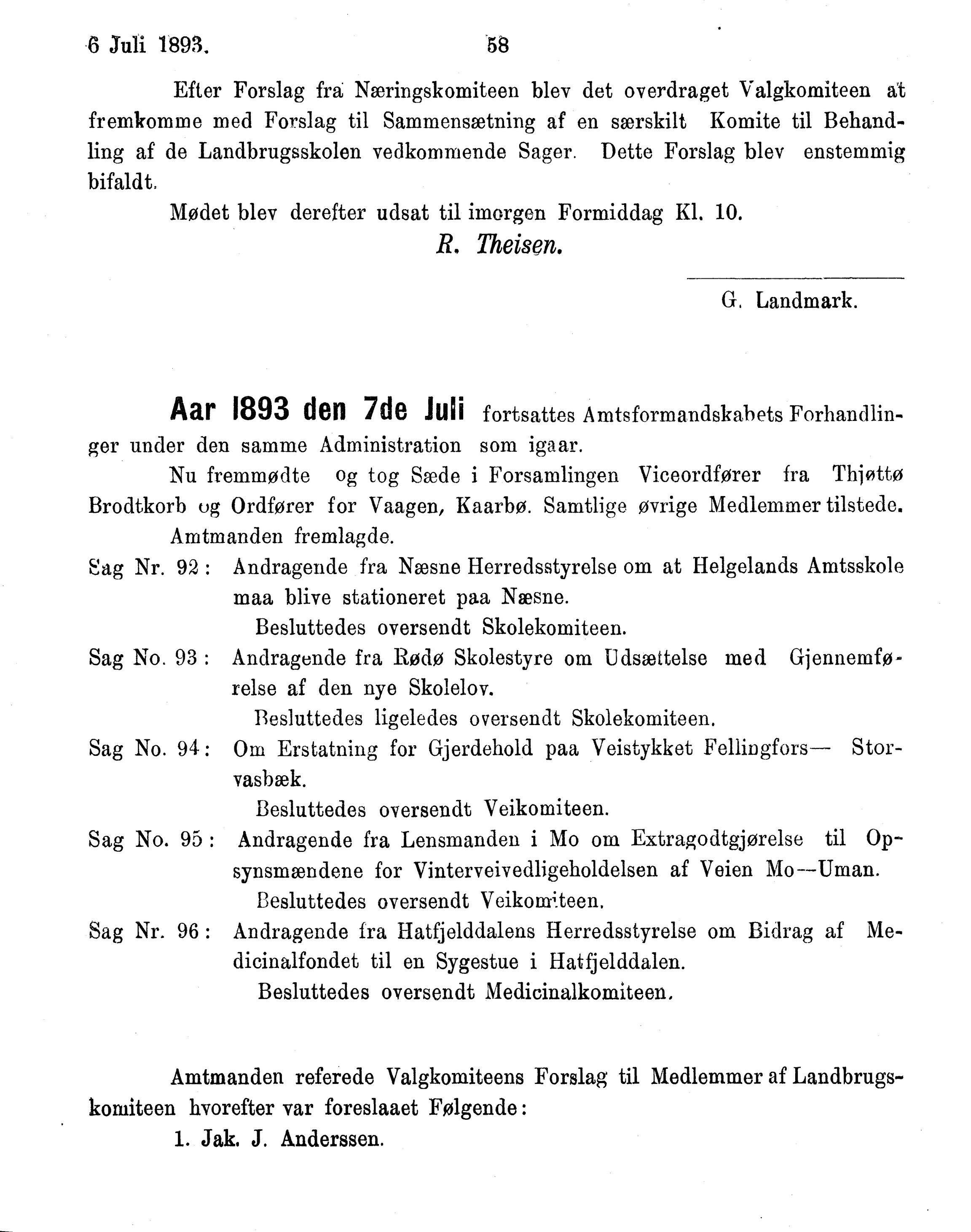 Nordland Fylkeskommune. Fylkestinget, AIN/NFK-17/176/A/Ac/L0016: Fylkestingsforhandlinger 1891-1893, 1891-1893, p. 58