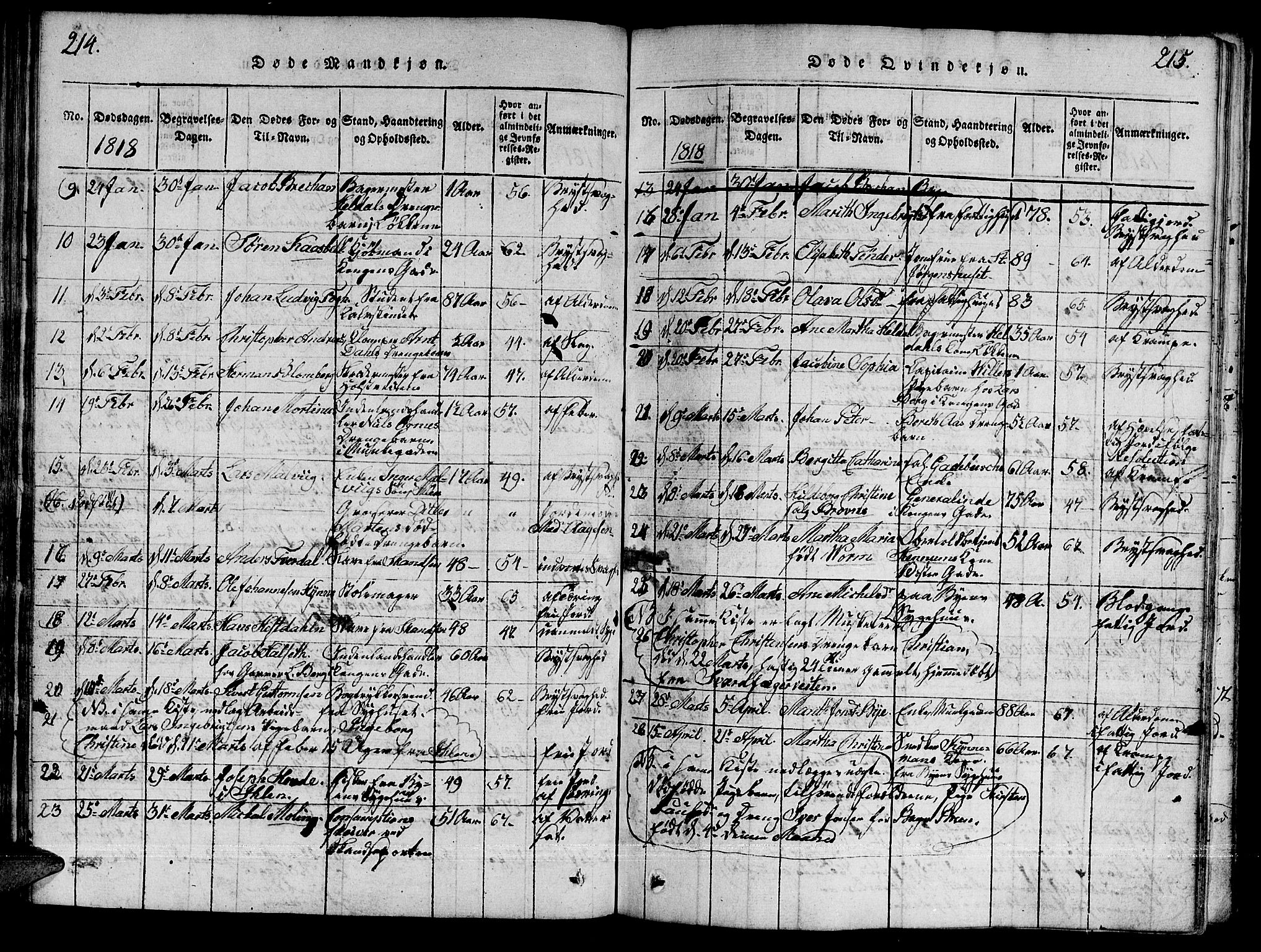 Ministerialprotokoller, klokkerbøker og fødselsregistre - Sør-Trøndelag, SAT/A-1456/601/L0043: Parish register (official) no. 601A11, 1815-1821, p. 214-215