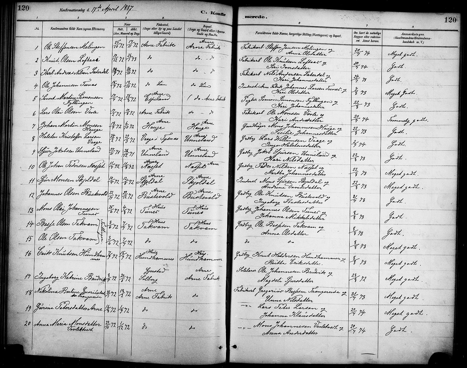 Haus sokneprestembete, SAB/A-75601/H/Haa/Haad/L0001: Parish register (official) no. D 1, 1887-1898, p. 120
