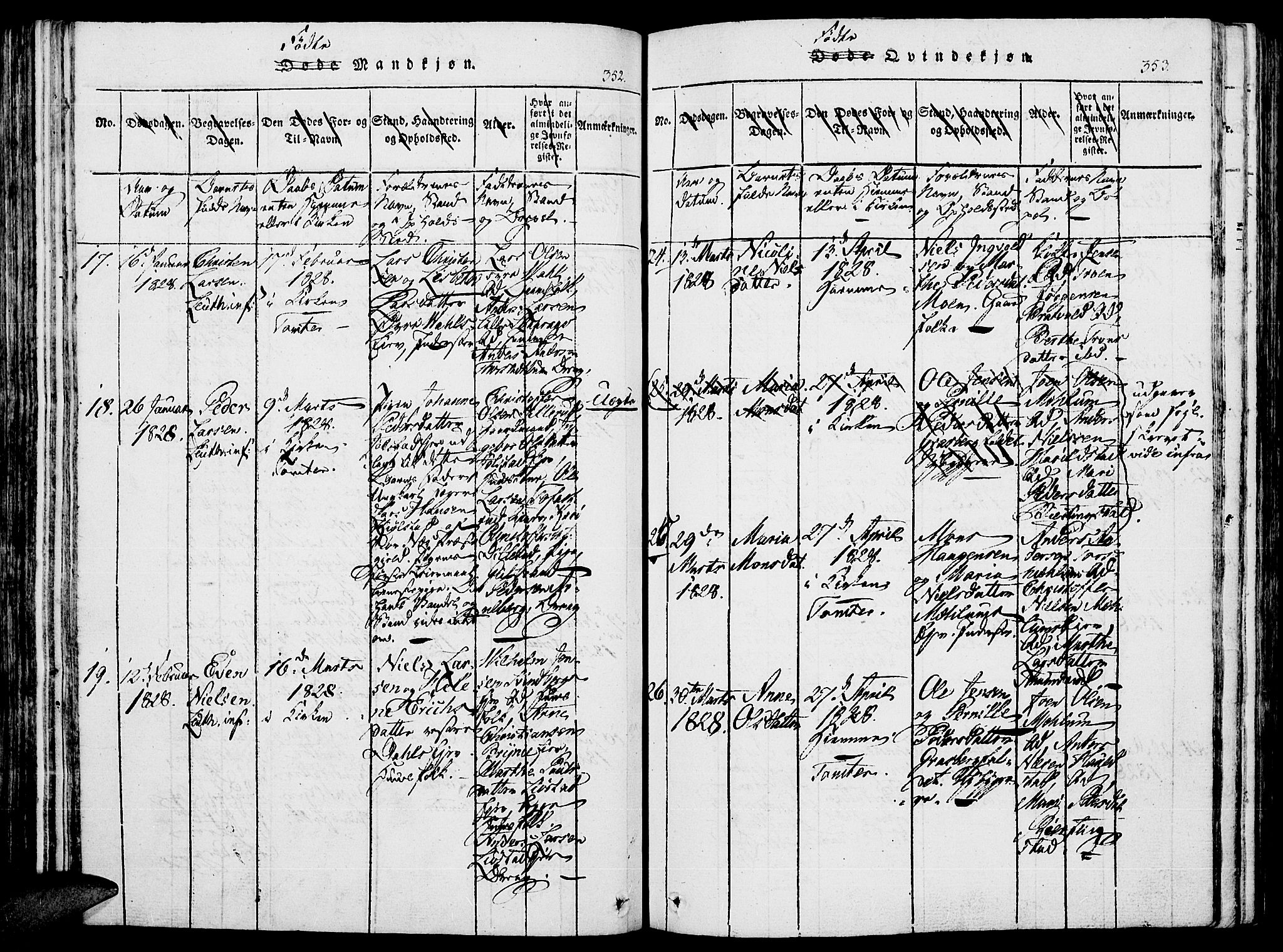 Romedal prestekontor, SAH/PREST-004/K/L0002: Parish register (official) no. 2, 1814-1828, p. 352-353