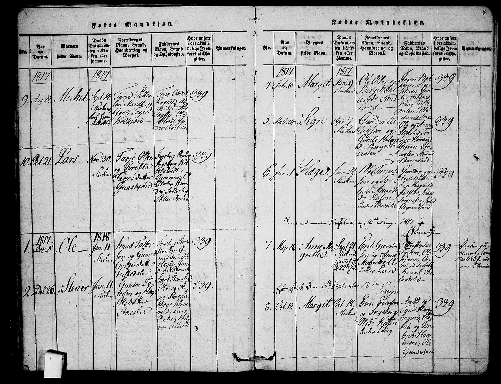 Mo kirkebøker, SAKO/A-286/F/Fb/L0001: Parish register (official) no. II 1, 1814-1844, p. 8
