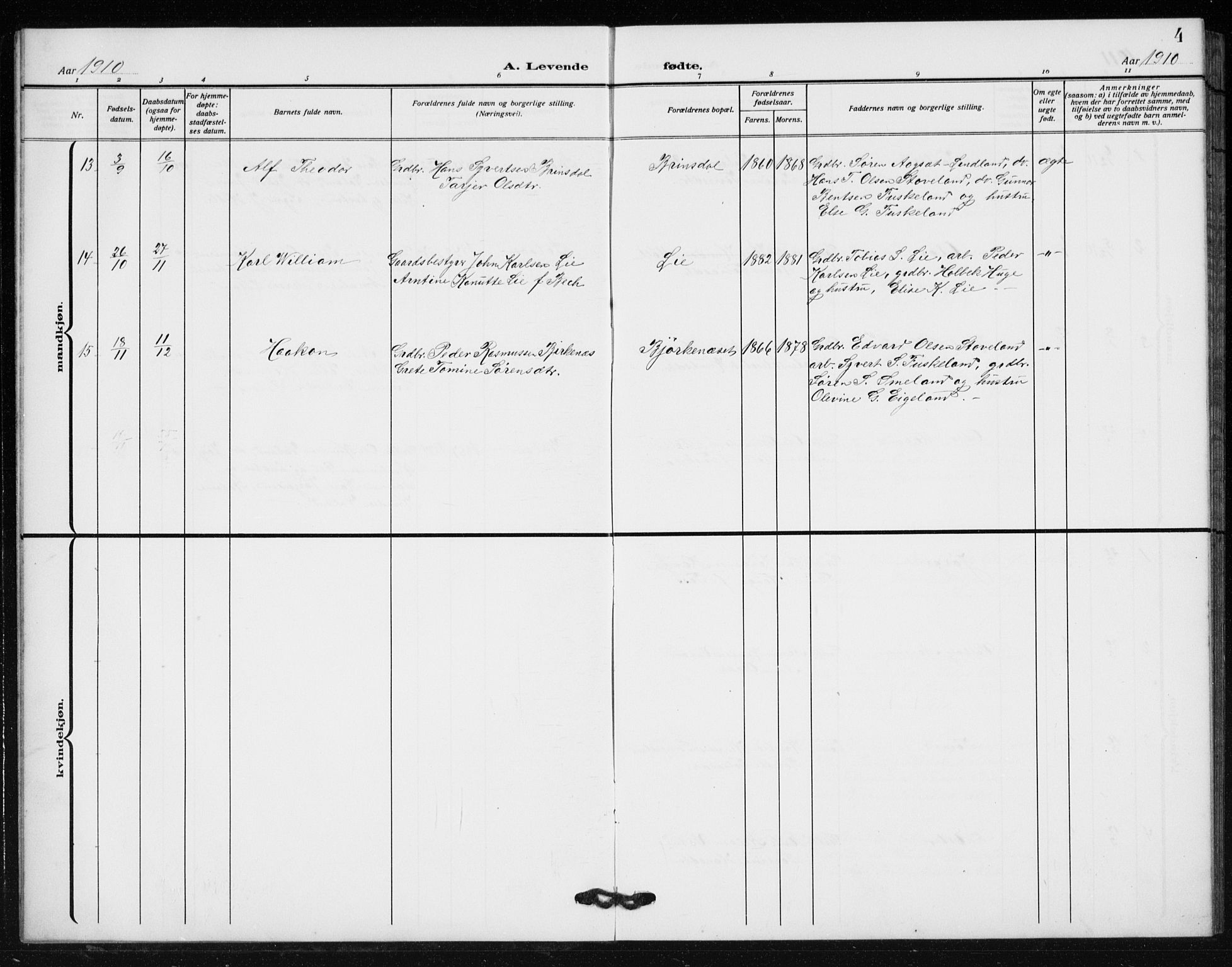 Holum sokneprestkontor, SAK/1111-0022/F/Fb/Fba/L0006: Parish register (copy) no. B 6, 1910-1936, p. 4