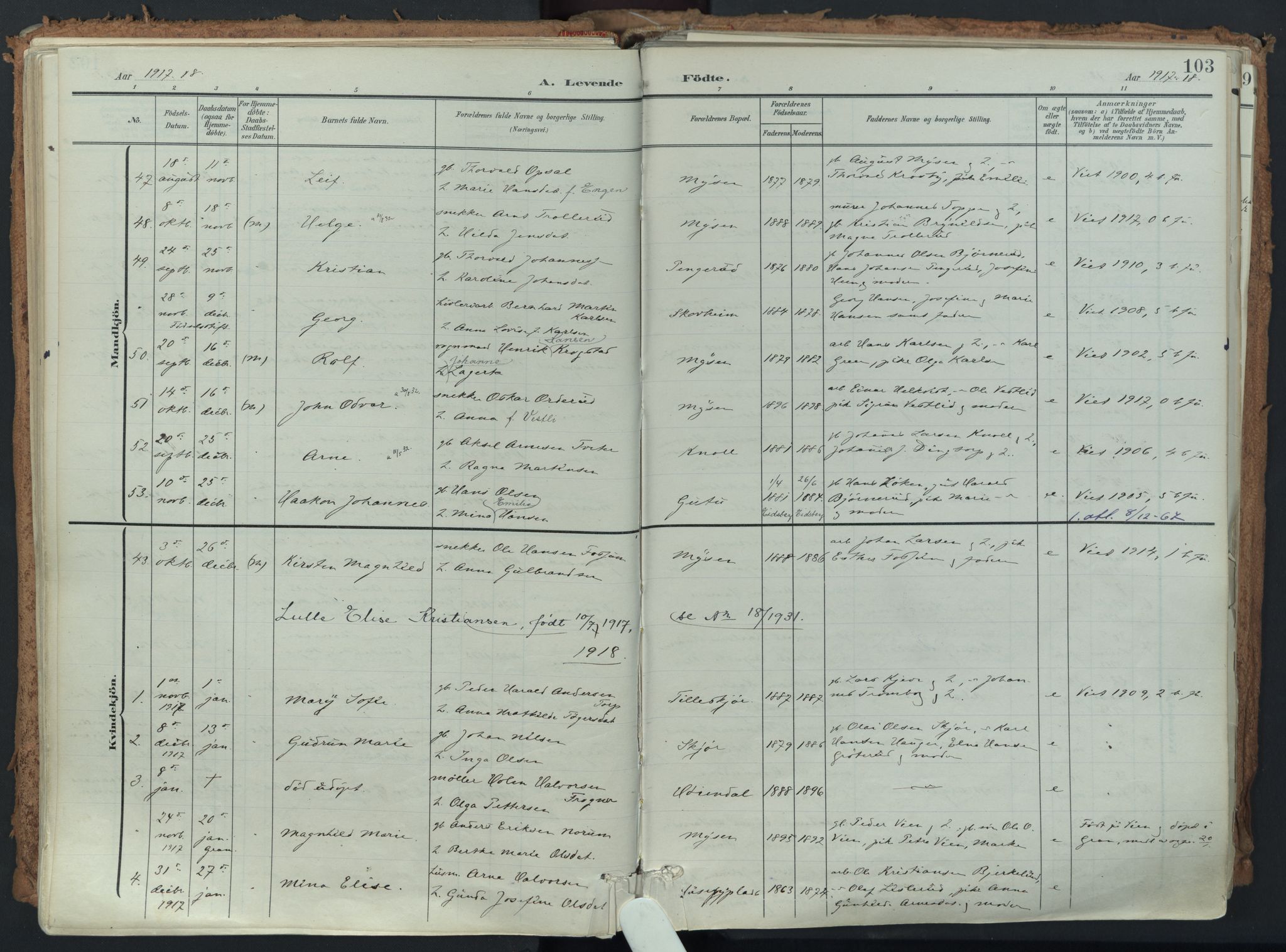 Eidsberg prestekontor Kirkebøker, AV/SAO-A-10905/F/Fa/L0014: Parish register (official) no. I 14, 1902-1919, p. 103