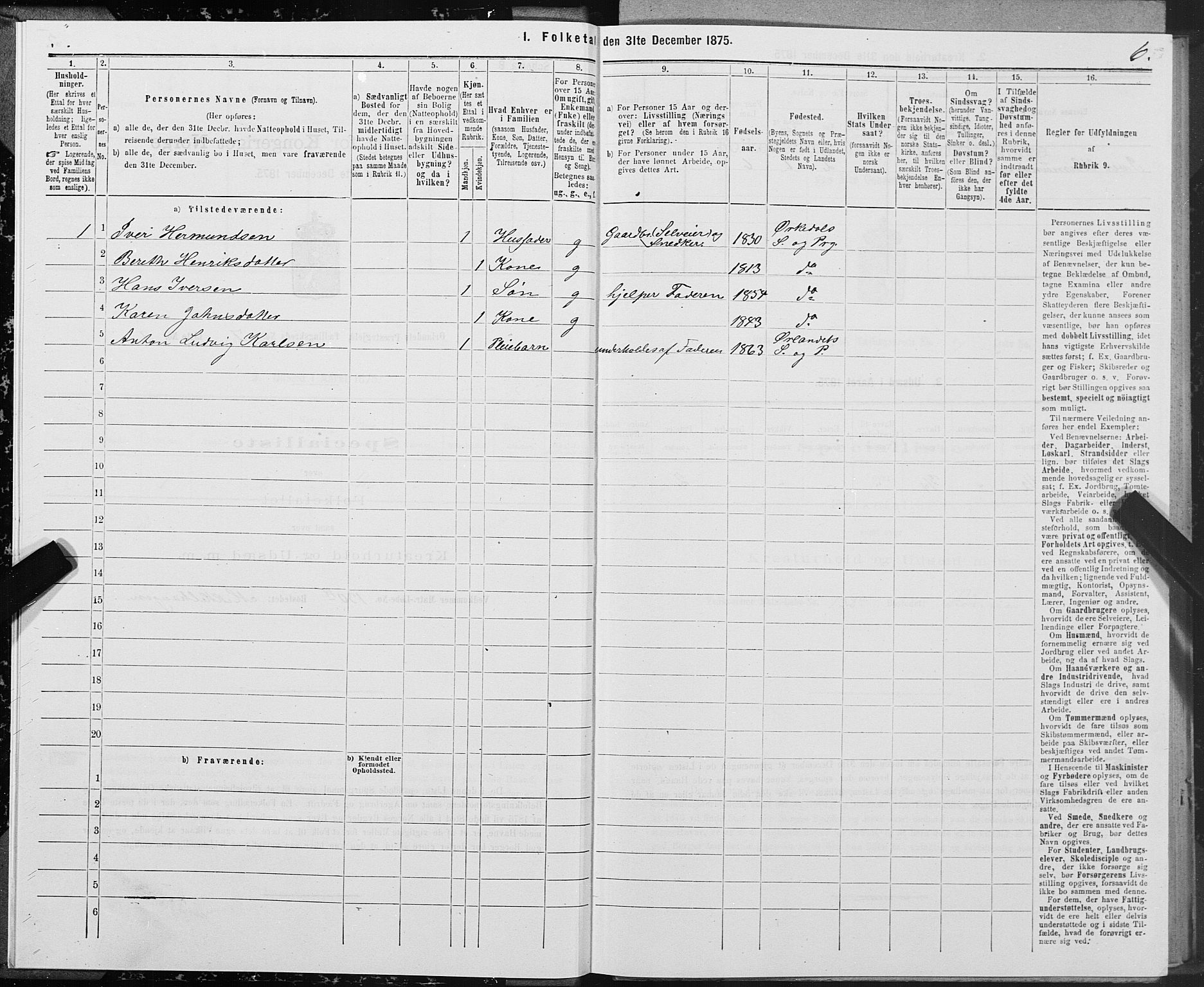 SAT, 1875 census for 1621P Ørland, 1875, p. 4006