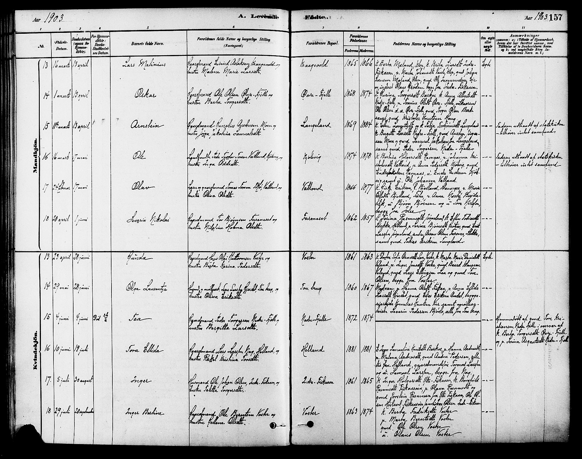 Strand sokneprestkontor, SAST/A-101828/H/Ha/Haa/L0009: Parish register (official) no. A 9, 1877-1908, p. 157