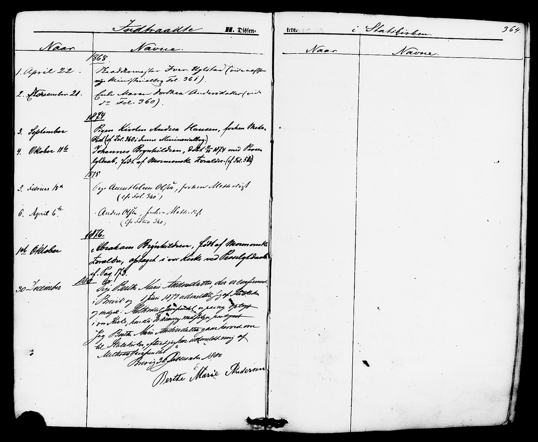 Brevik kirkebøker, AV/SAKO-A-255/F/Fa/L0006: Parish register (official) no. 6, 1866-1881, p. 364