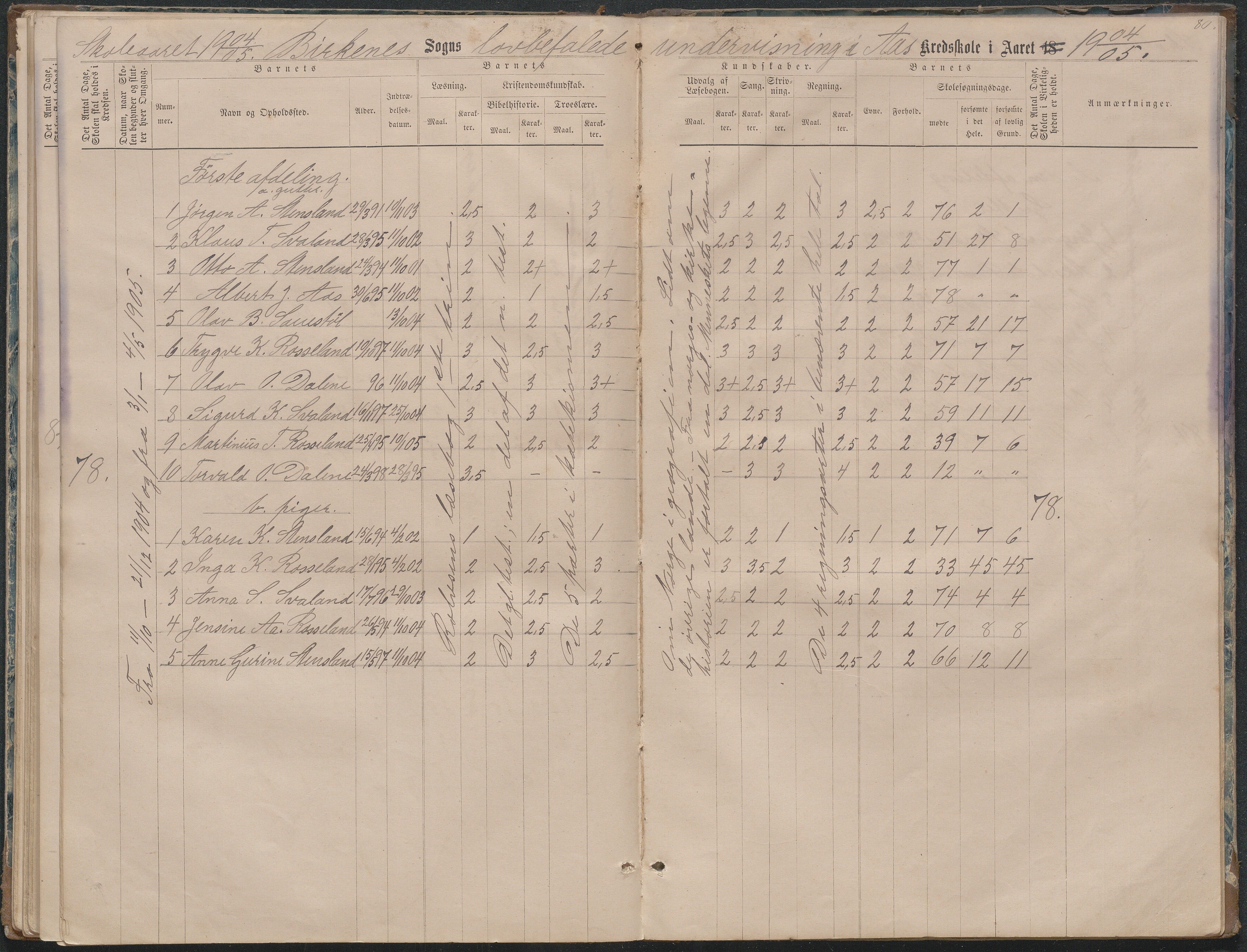 Birkenes kommune, Ås/Svaland skolekrets, AAKS/KA0928-550i_91/F02/L0001: Skoleprotokoll Svaland, Skjerkilen, Ås, 1875-1914, p. 80