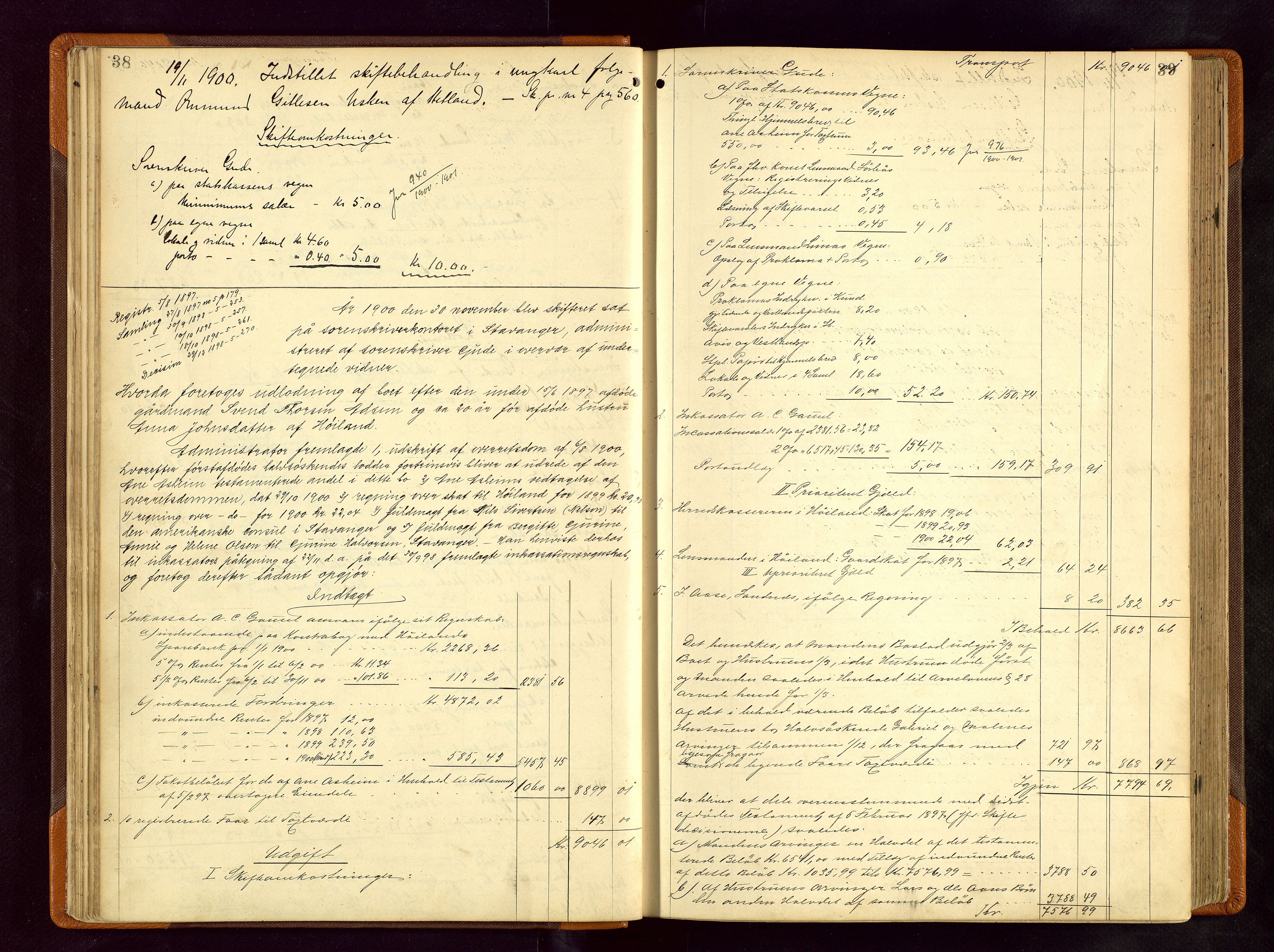 Jæren sorenskriveri, AV/SAST-A-100310/01/5/50/50BB/L0006: SKIFTEUTLODNINGSPROTOKOLL, 1900-1907, p. 38-39