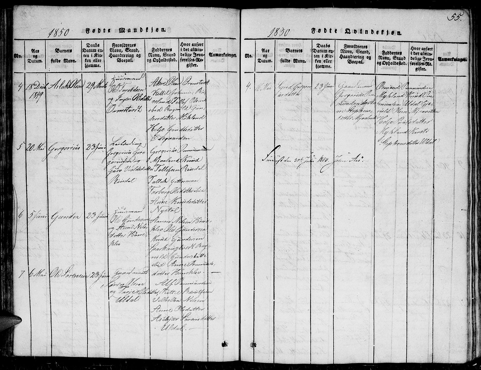 Herefoss sokneprestkontor, AV/SAK-1111-0019/F/Fb/Fbc/L0001: Parish register (copy) no. B 1, 1816-1866, p. 55