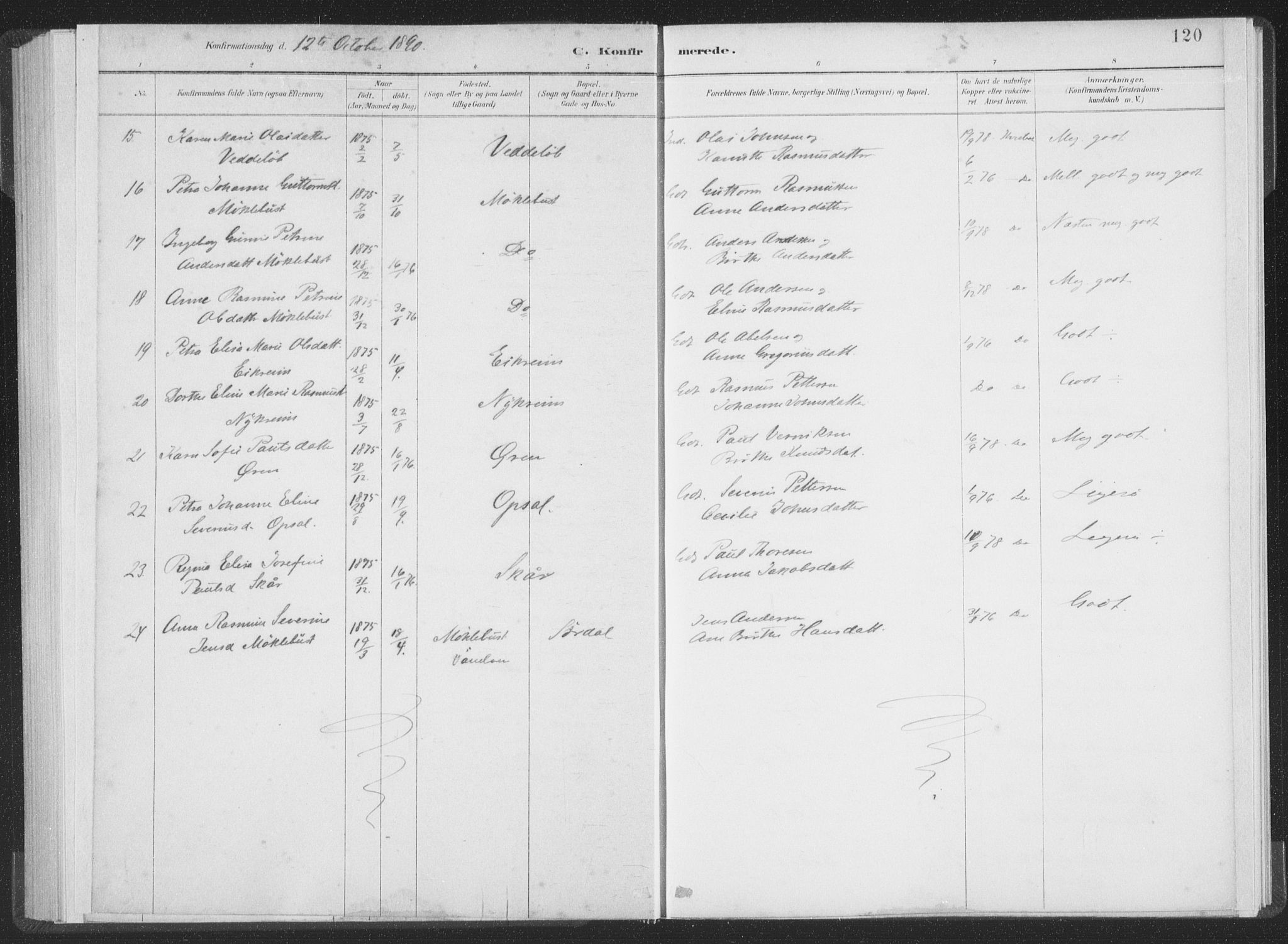 Ministerialprotokoller, klokkerbøker og fødselsregistre - Møre og Romsdal, AV/SAT-A-1454/502/L0025: Parish register (official) no. 502A03, 1885-1909, p. 120