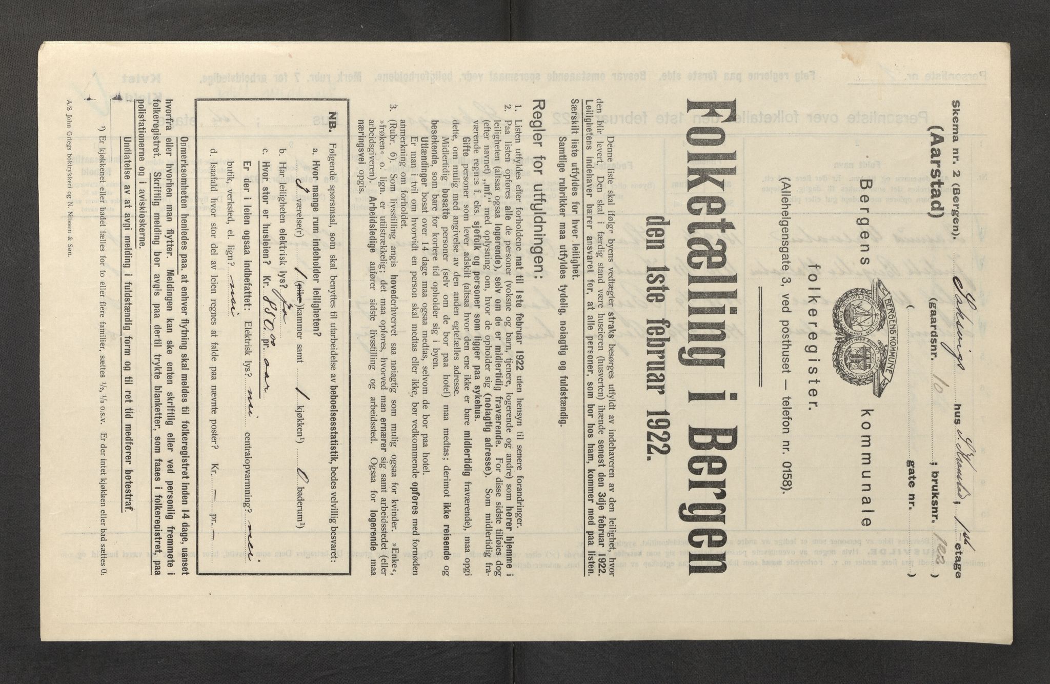 SAB, Municipal Census 1922 for Bergen, 1922, p. 60173