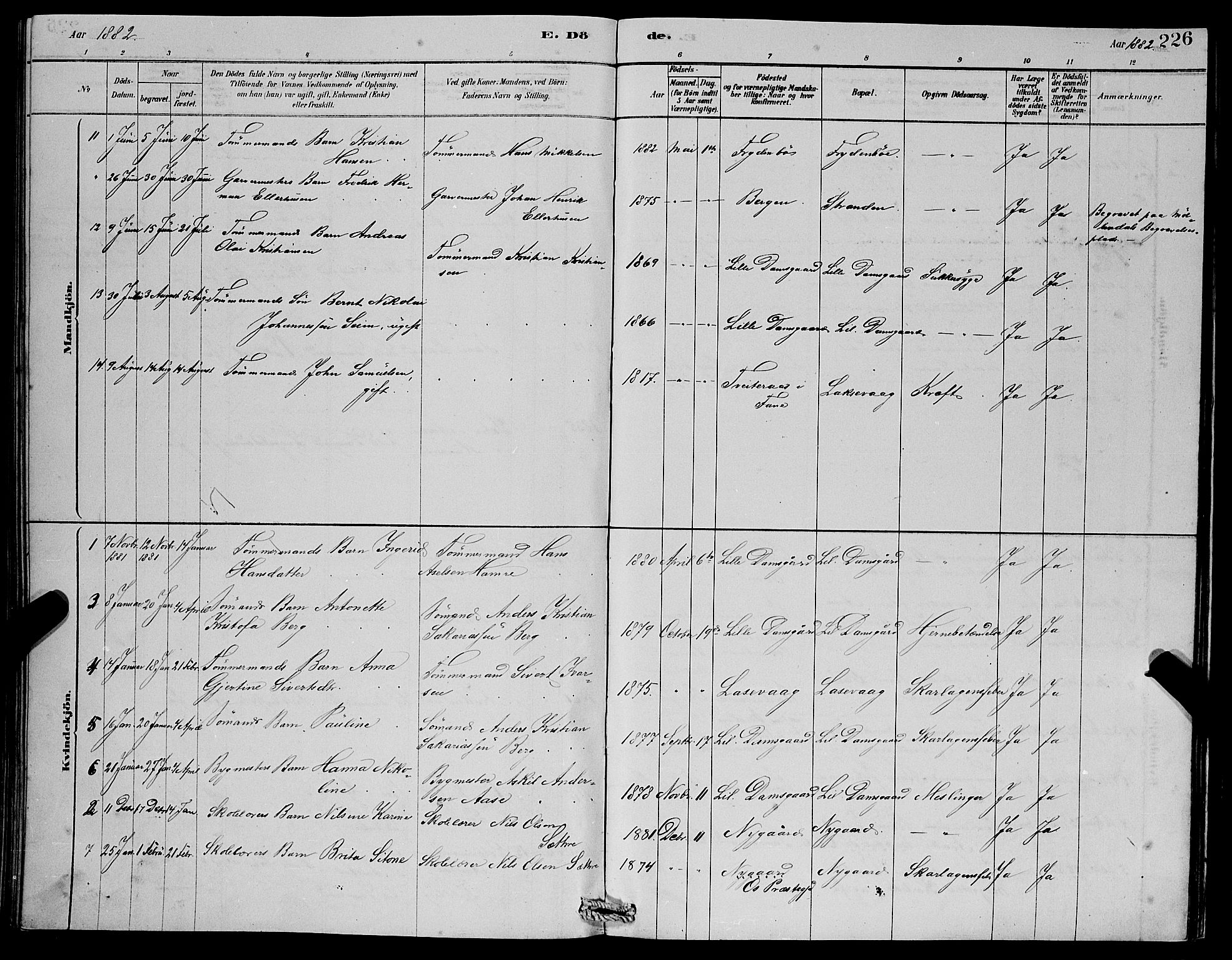 Laksevåg Sokneprestembete, SAB/A-76501/H/Ha/Hab/Haba/L0002: Parish register (copy) no. A 2, 1877-1887, p. 226