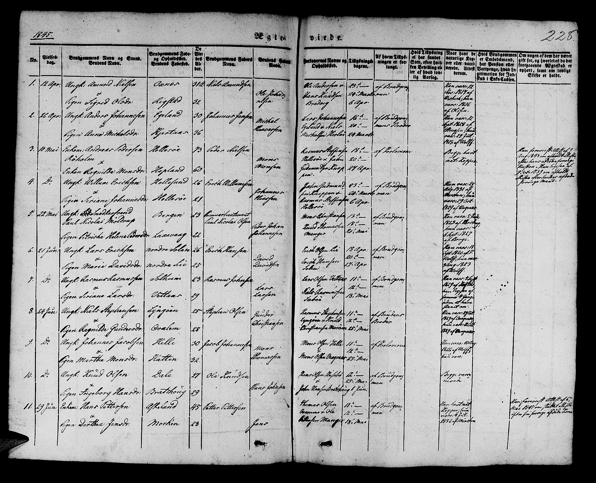 Manger sokneprestembete, SAB/A-76801/H/Haa: Parish register (official) no. A 5, 1839-1848, p. 228