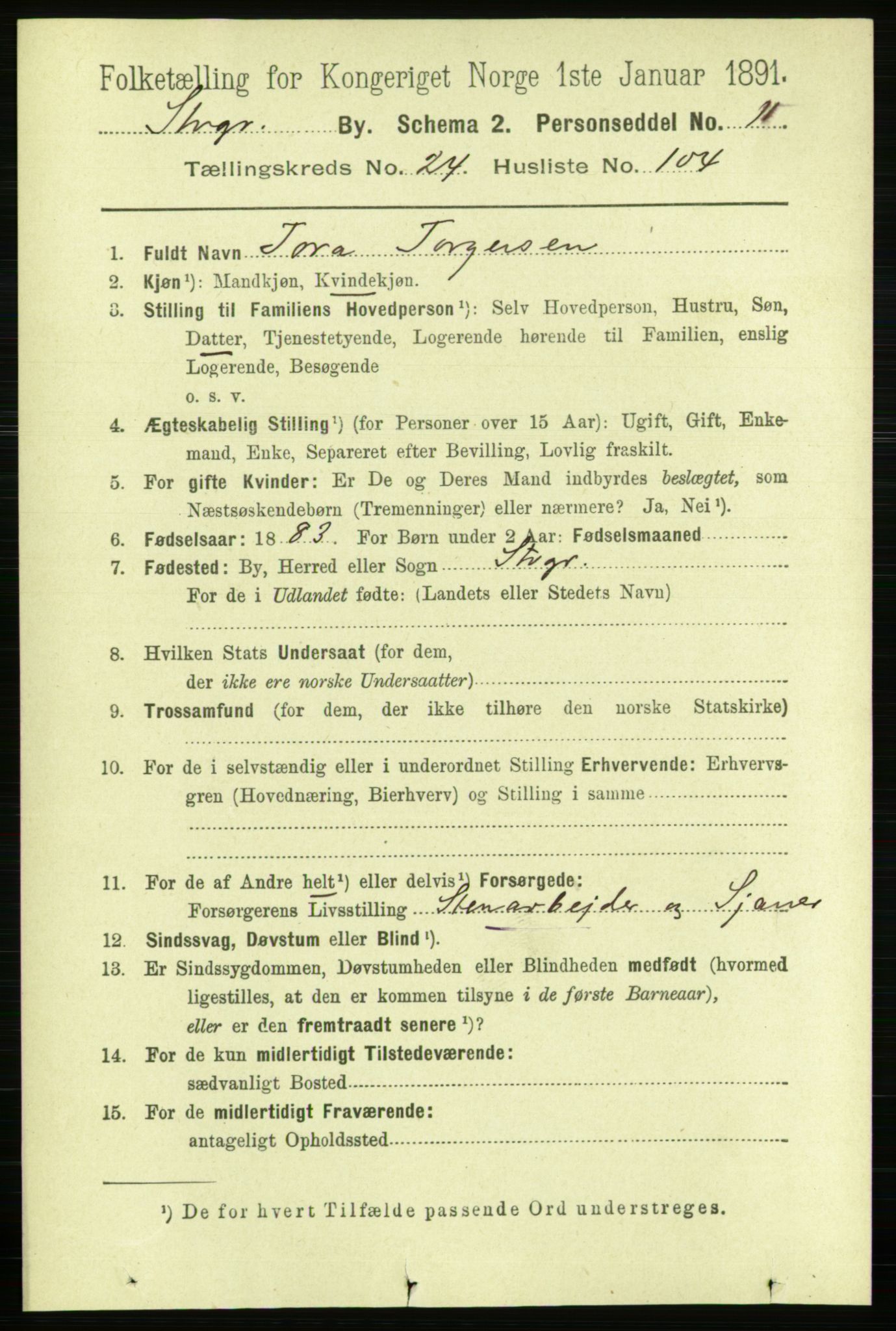 RA, 1891 census for 1103 Stavanger, 1891, p. 27736