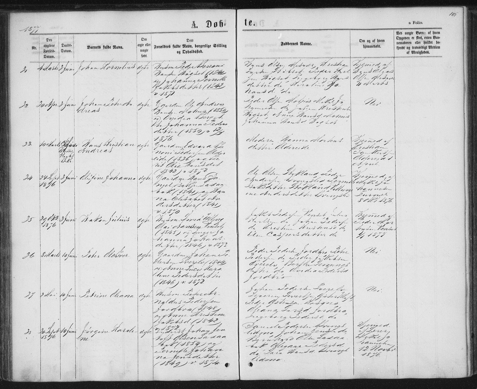 Ministerialprotokoller, klokkerbøker og fødselsregistre - Nordland, AV/SAT-A-1459/852/L0739: Parish register (official) no. 852A09, 1866-1877, p. 105