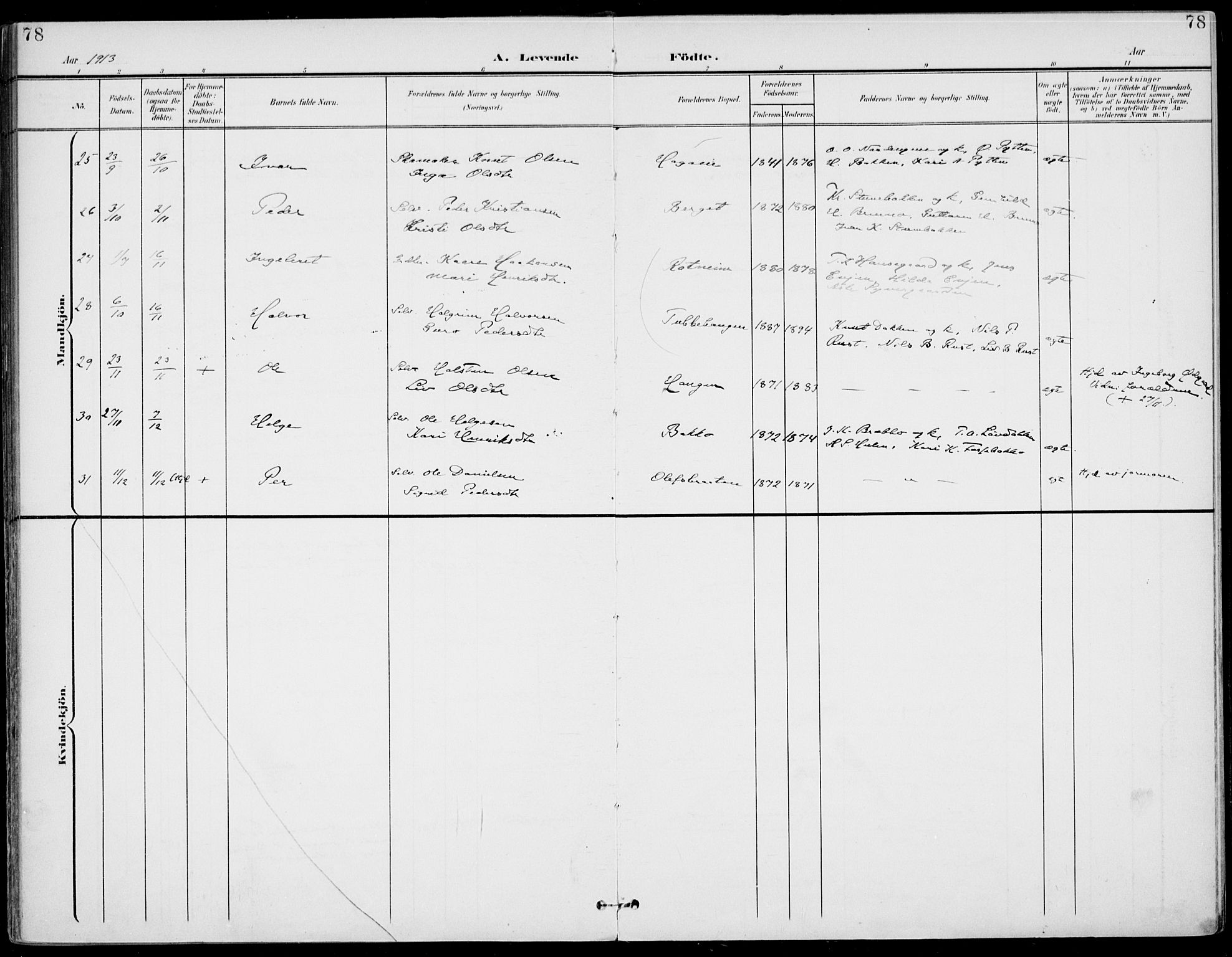Gol kirkebøker, SAKO/A-226/F/Fa/L0006: Parish register (official) no. I 6, 1901-1918, p. 78