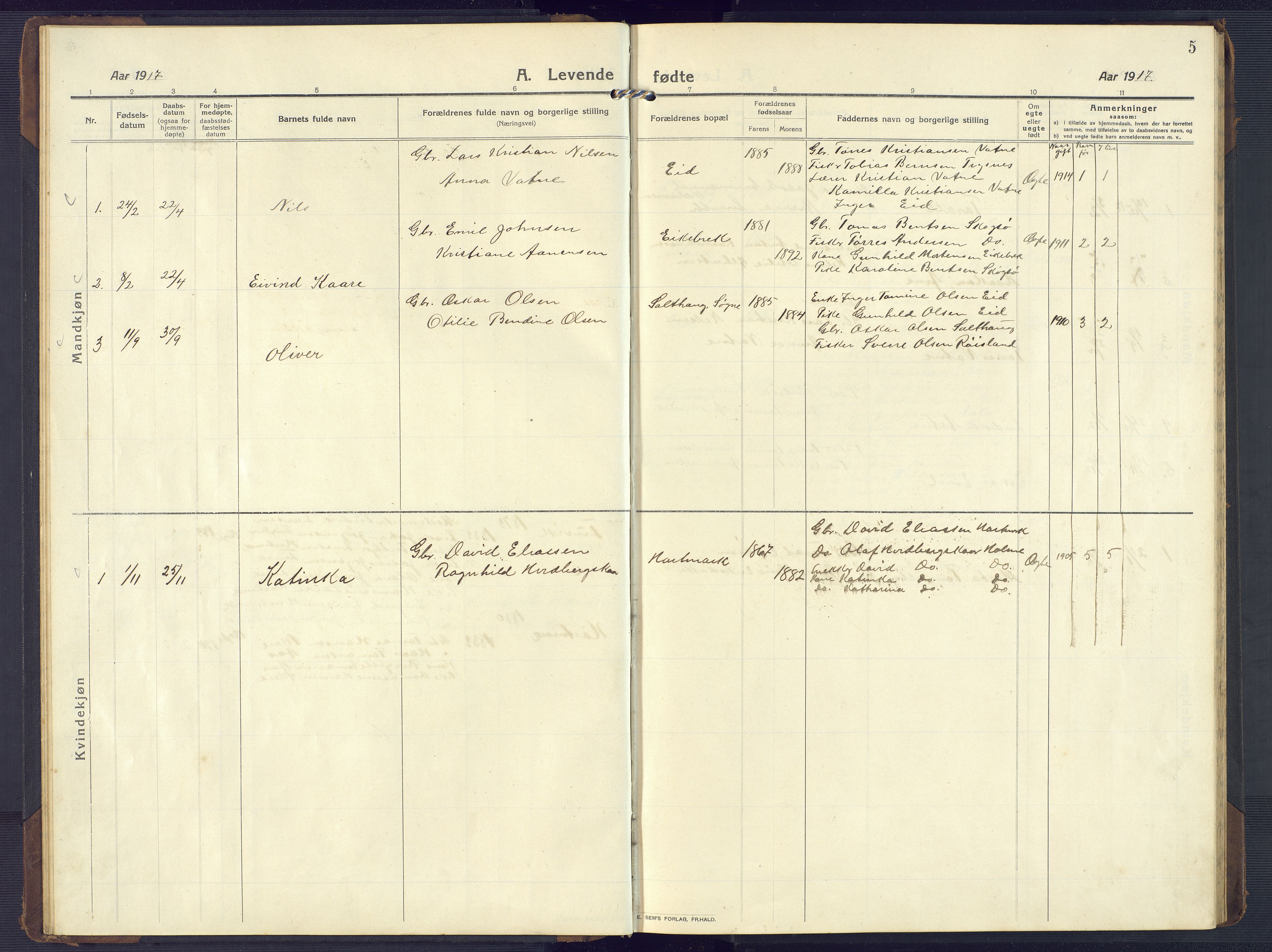 Mandal sokneprestkontor, SAK/1111-0030/F/Fb/Fbb/L0005: Parish register (copy) no. B 5, 1913-1957, p. 5