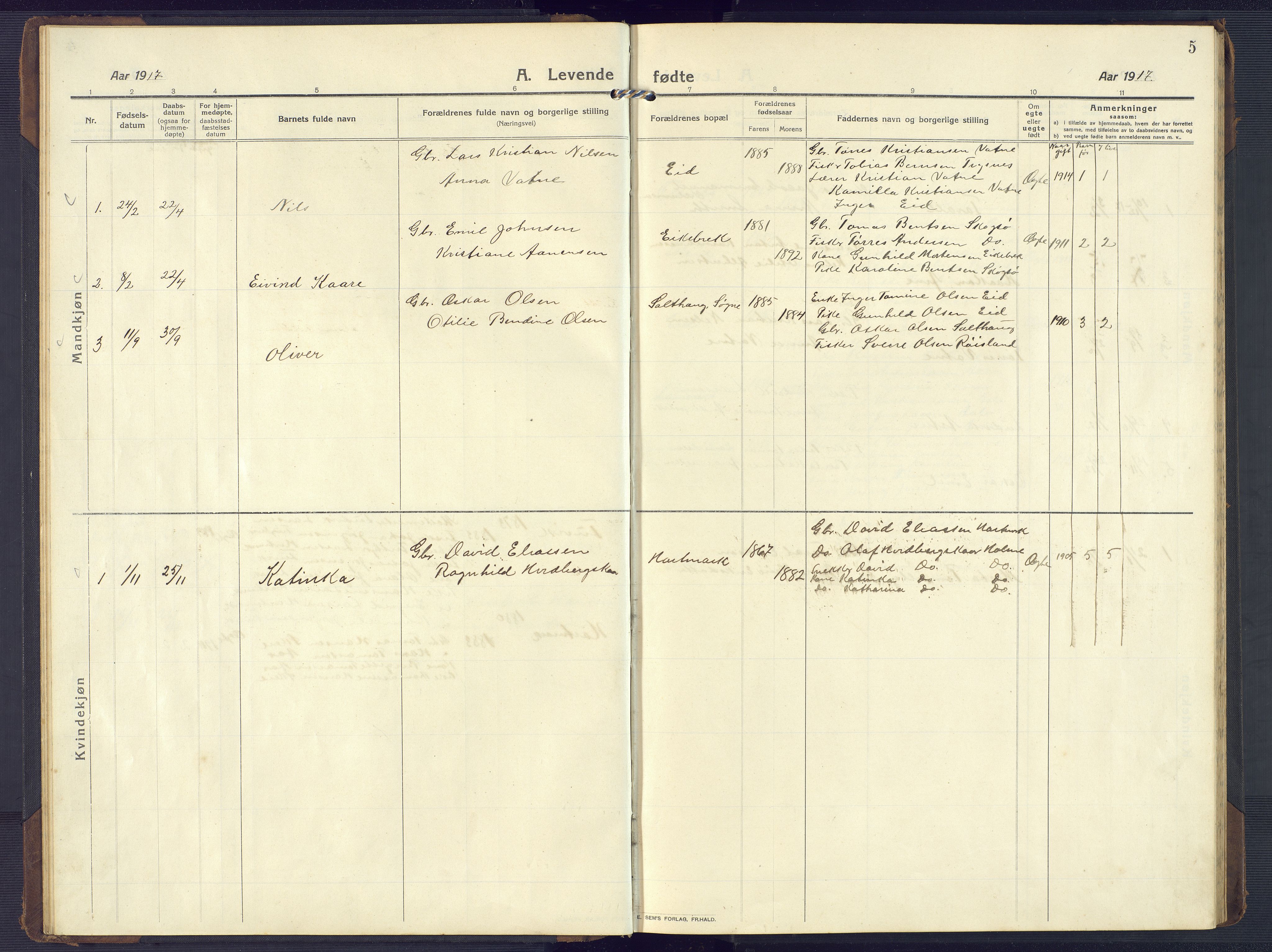 Mandal sokneprestkontor, AV/SAK-1111-0030/F/Fb/Fbb/L0005: Parish register (copy) no. B 5, 1913-1957, p. 5