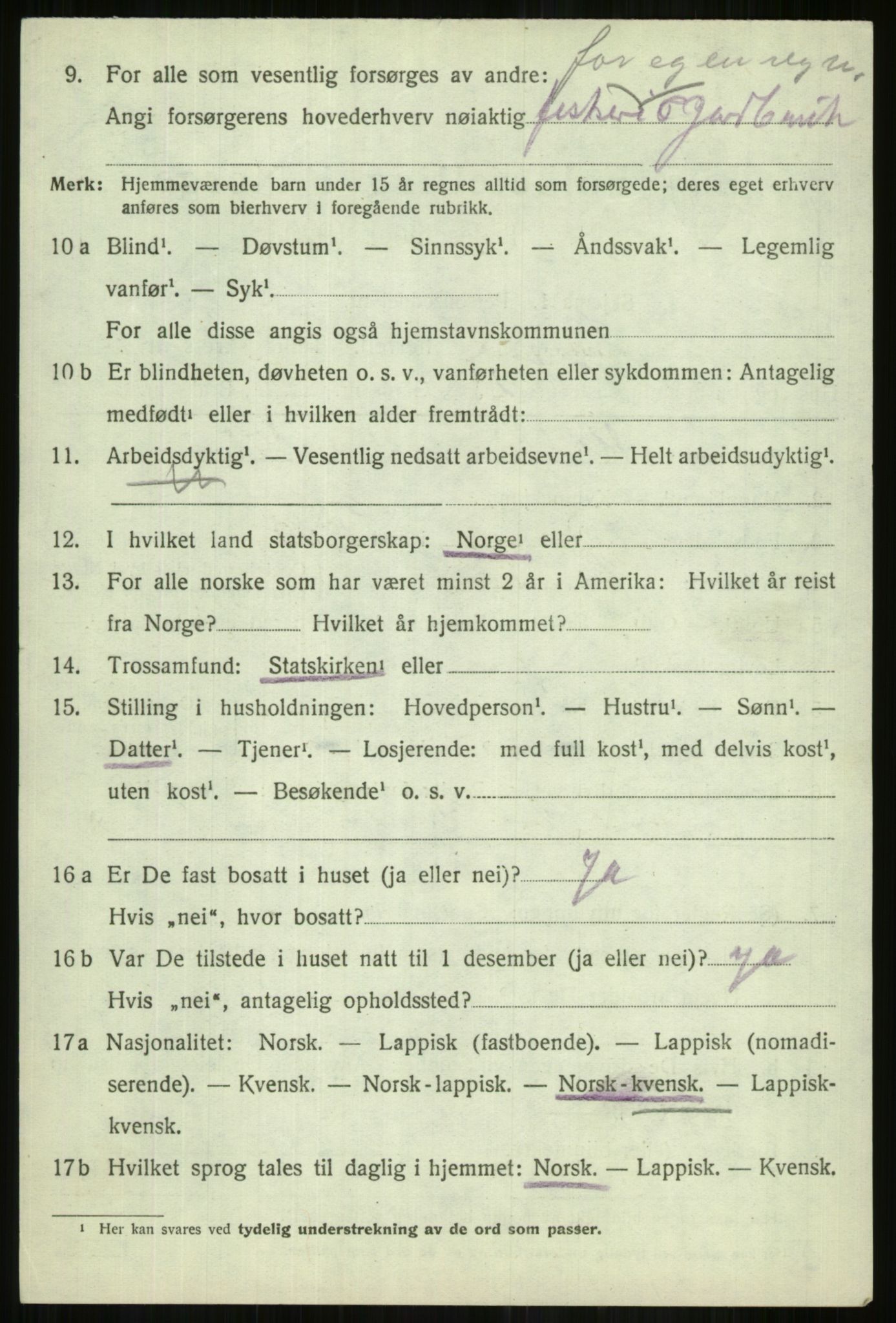 SATØ, 1920 census for Lyngen, 1920, p. 10392