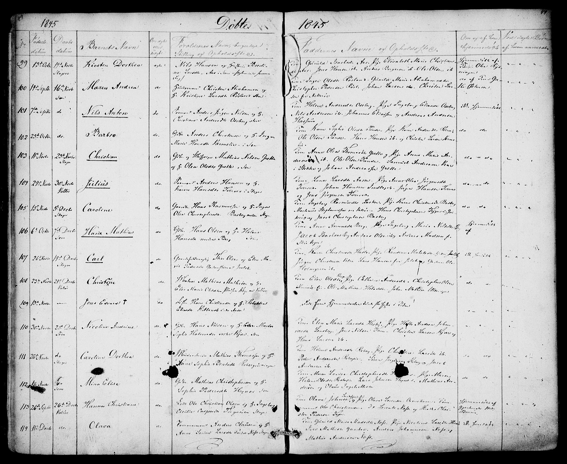 Sem kirkebøker, AV/SAKO-A-5/F/Fa/L0006: Parish register (official) no. I 6, 1843-1855, p. 43-44