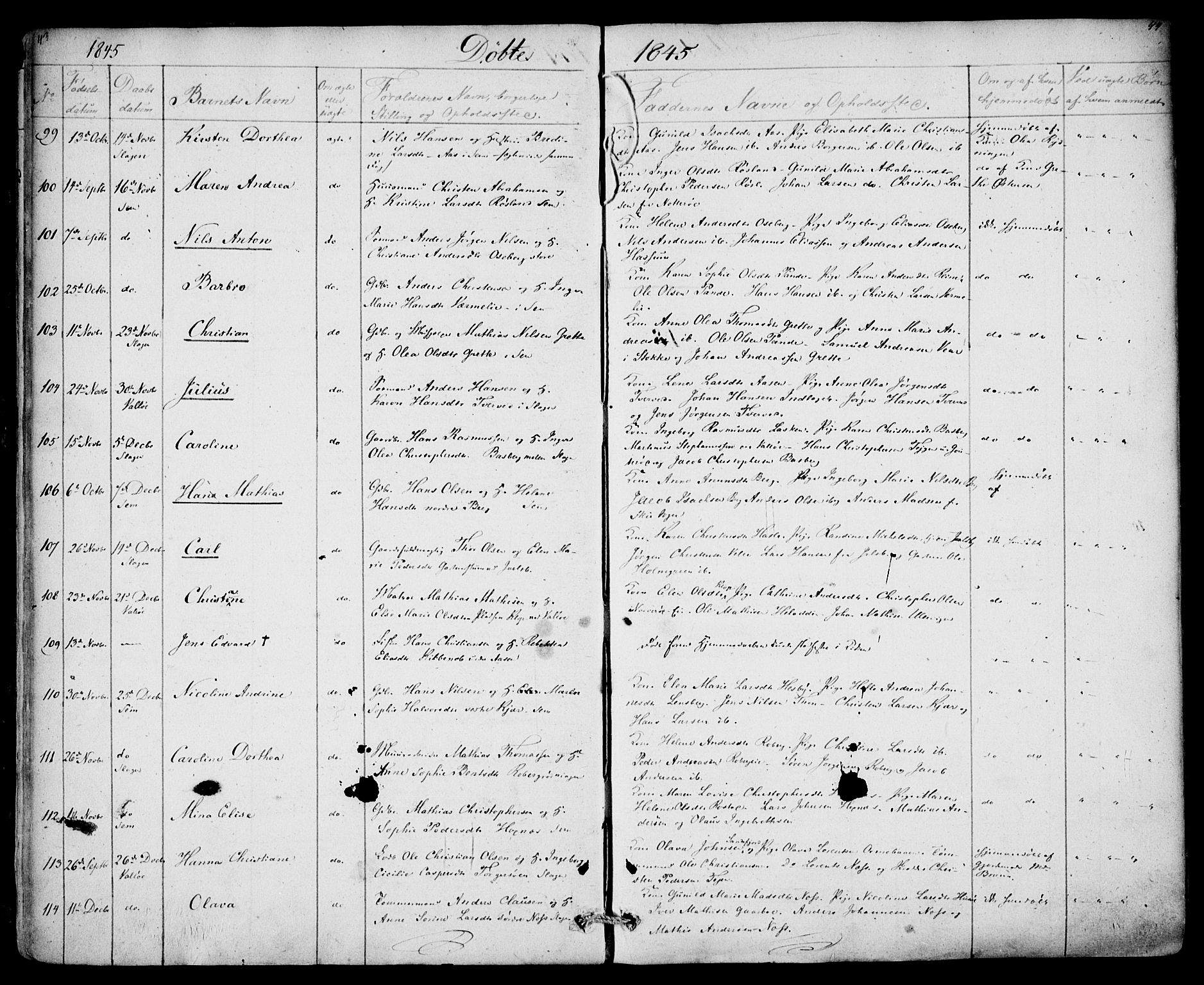 Sem kirkebøker, SAKO/A-5/F/Fa/L0006: Parish register (official) no. I 6, 1843-1855, p. 43-44