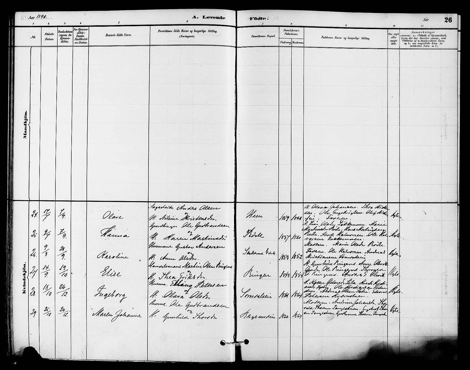 Ådal kirkebøker, SAKO/A-248/F/Fb/L0001: Parish register (official) no. II 1, 1884-1897, p. 26