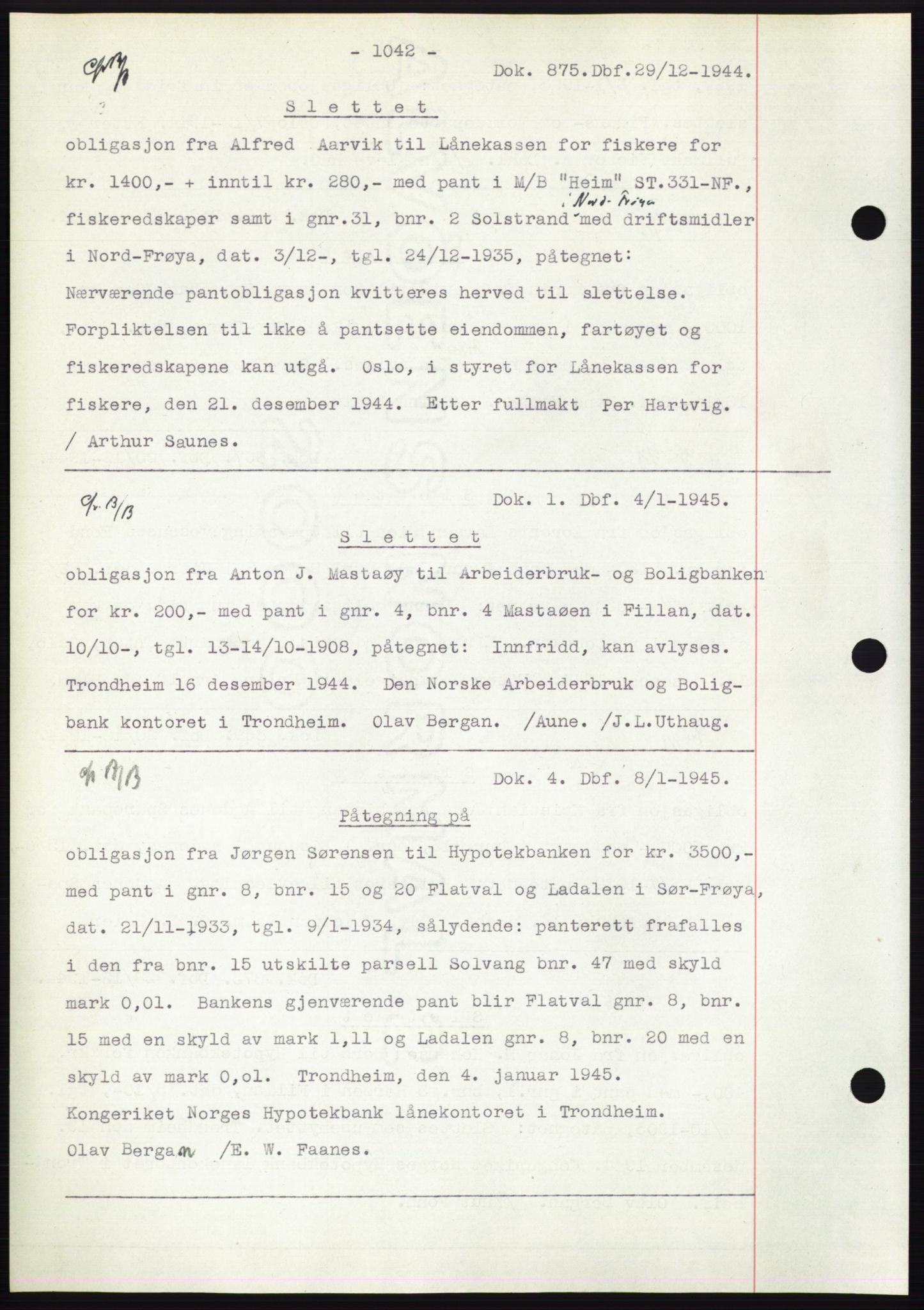 Hitra sorenskriveri, AV/SAT-A-0018/2/2C/2Ca: Mortgage book no. C1, 1936-1945, Diary no: : 875/1944