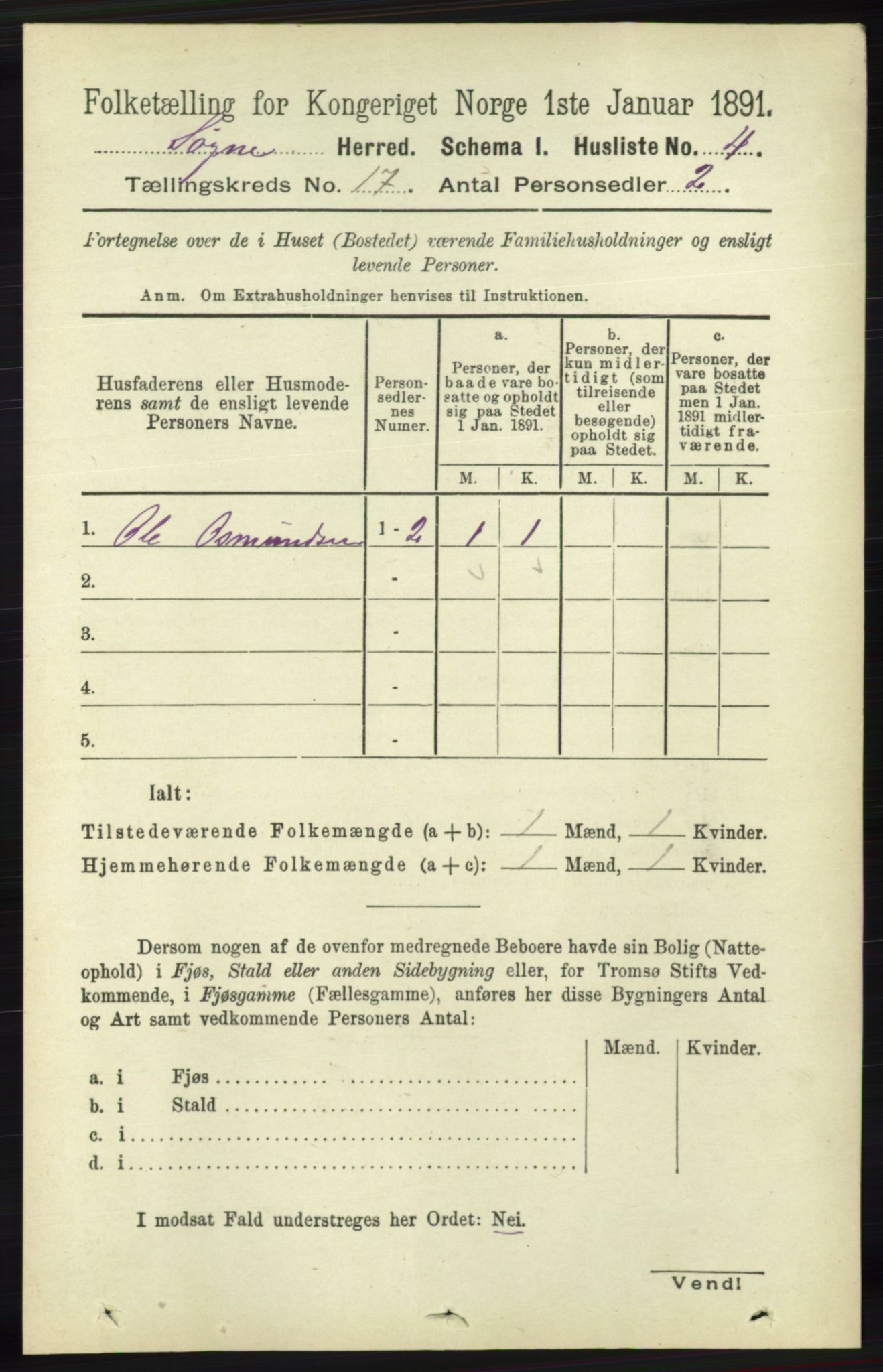 RA, 1891 census for 1018 Søgne, 1891, p. 4470