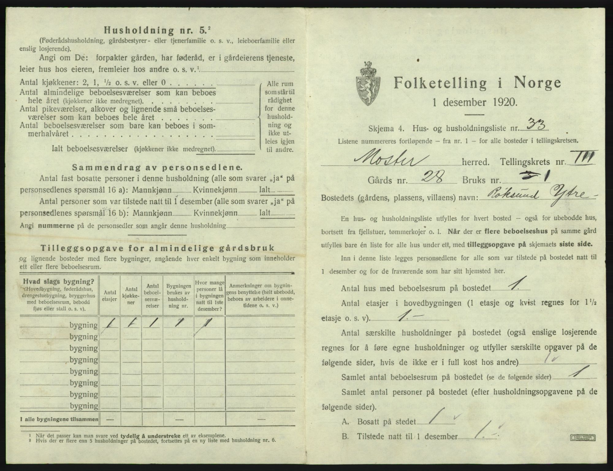 SAB, 1920 census for Moster, 1920, p. 178