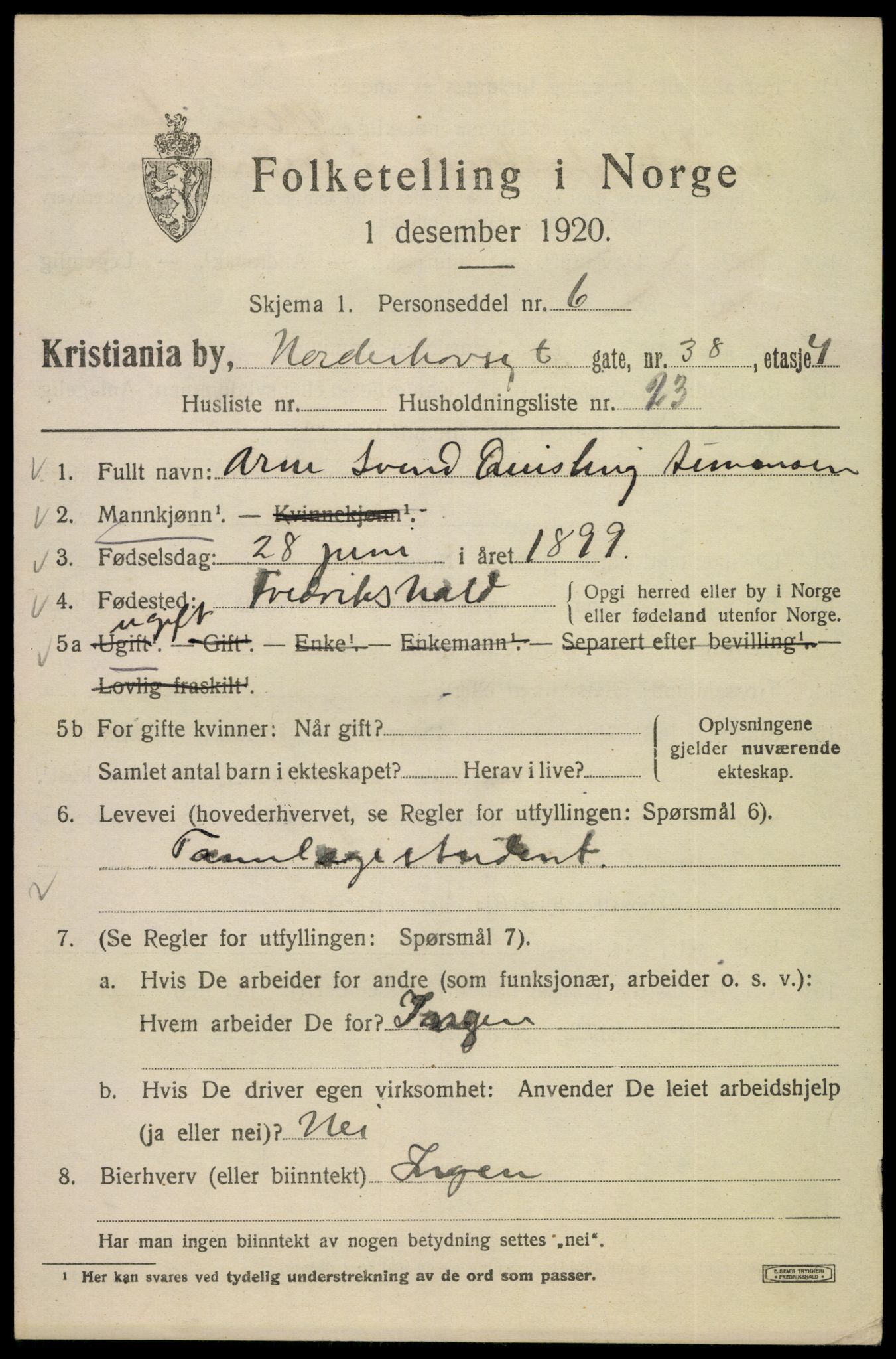 SAO, 1920 census for Kristiania, 1920, p. 424365