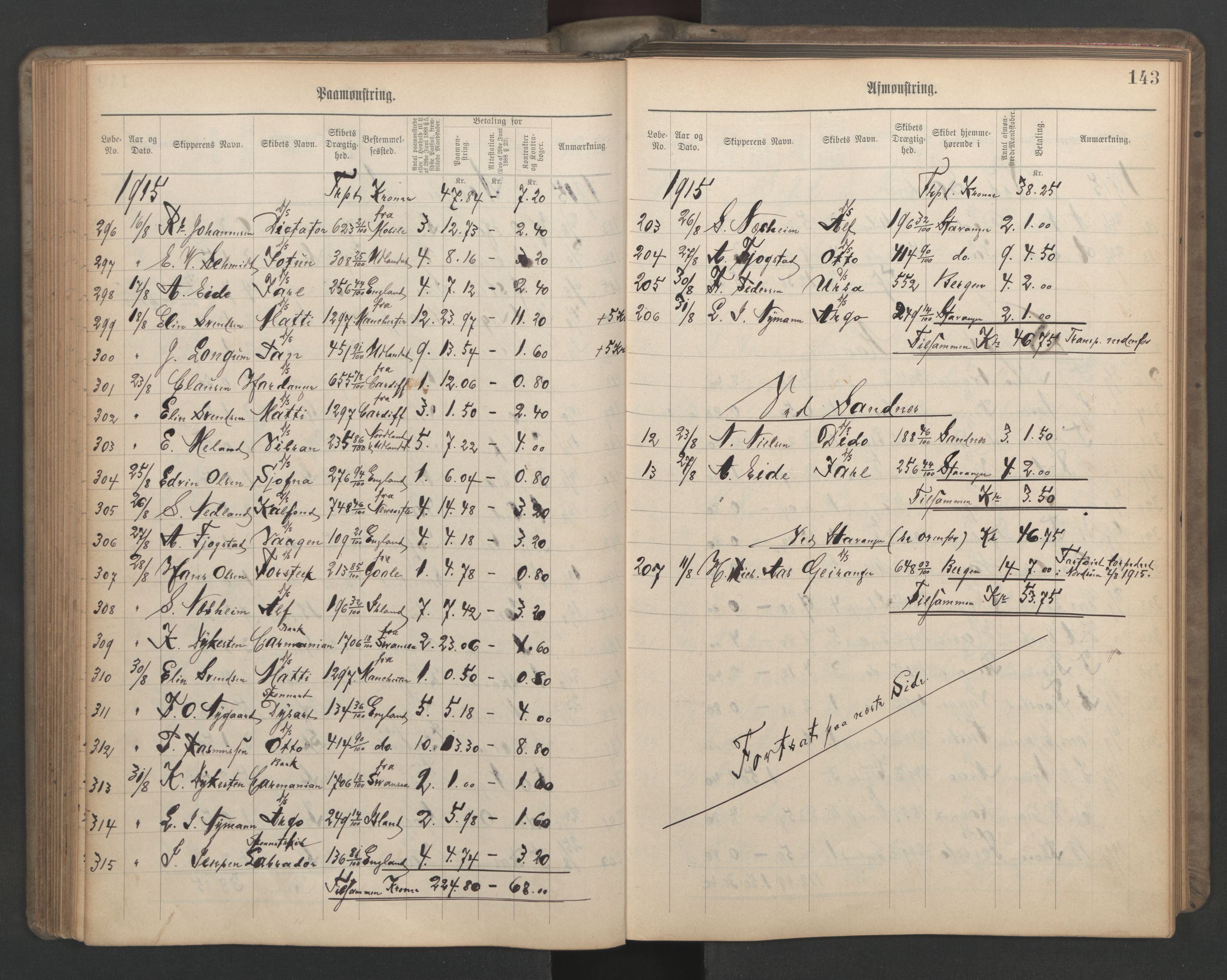 Stavanger sjømannskontor, SAST/A-102006/G/Ga/L0006: Mønstringsjournal, 1908-1933, p. 174