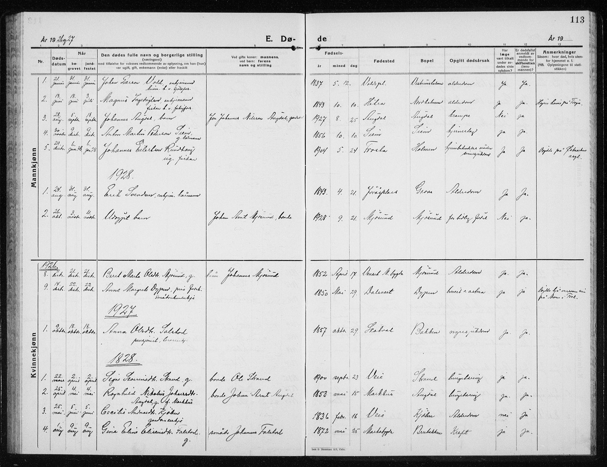 Ministerialprotokoller, klokkerbøker og fødselsregistre - Nord-Trøndelag, SAT/A-1458/719/L0180: Parish register (copy) no. 719C01, 1878-1940, p. 113