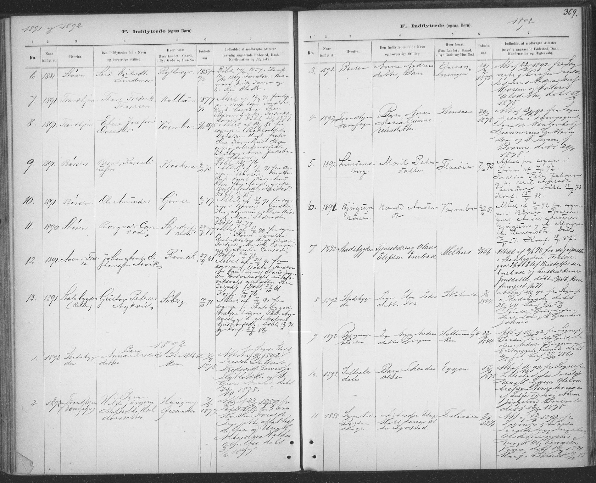 Ministerialprotokoller, klokkerbøker og fødselsregistre - Sør-Trøndelag, SAT/A-1456/691/L1085: Parish register (official) no. 691A17, 1887-1908, p. 369