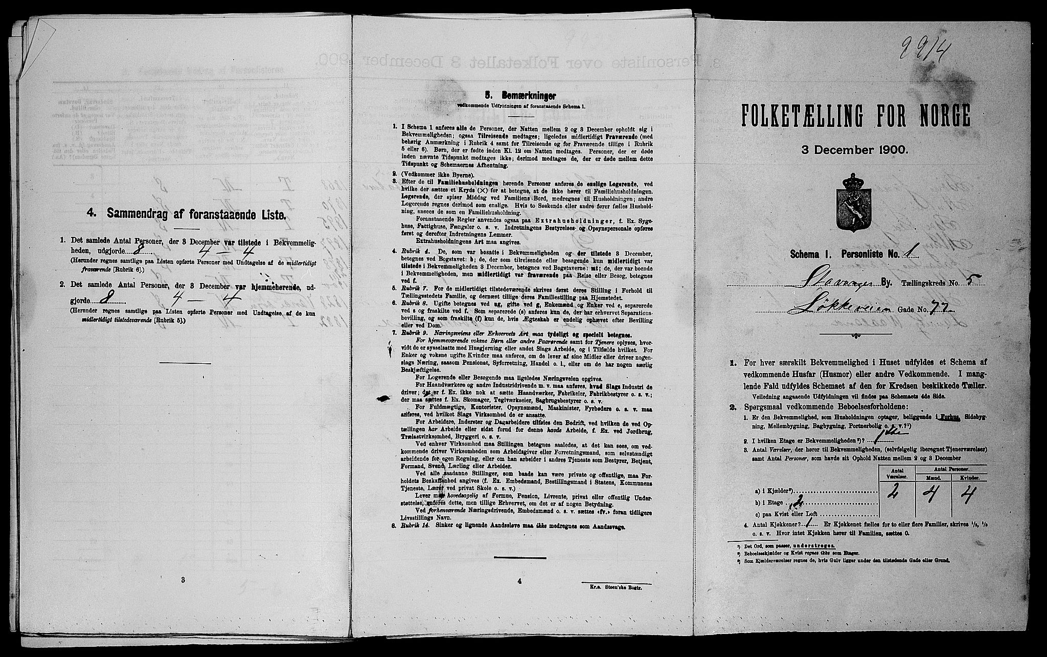 SAST, 1900 census for Stavanger, 1900, p. 1765