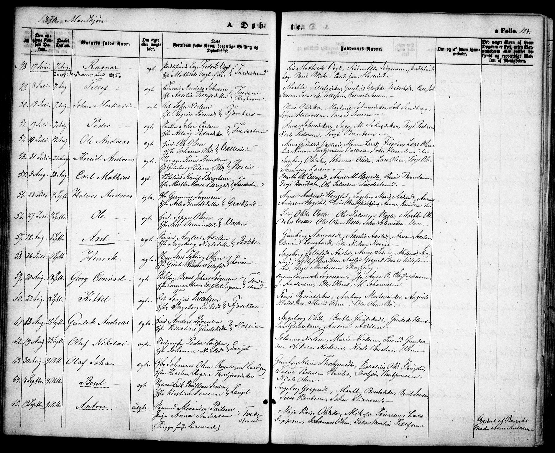 Holt sokneprestkontor, AV/SAK-1111-0021/F/Fa/L0009: Parish register (official) no. A 9, 1861-1871, p. 124