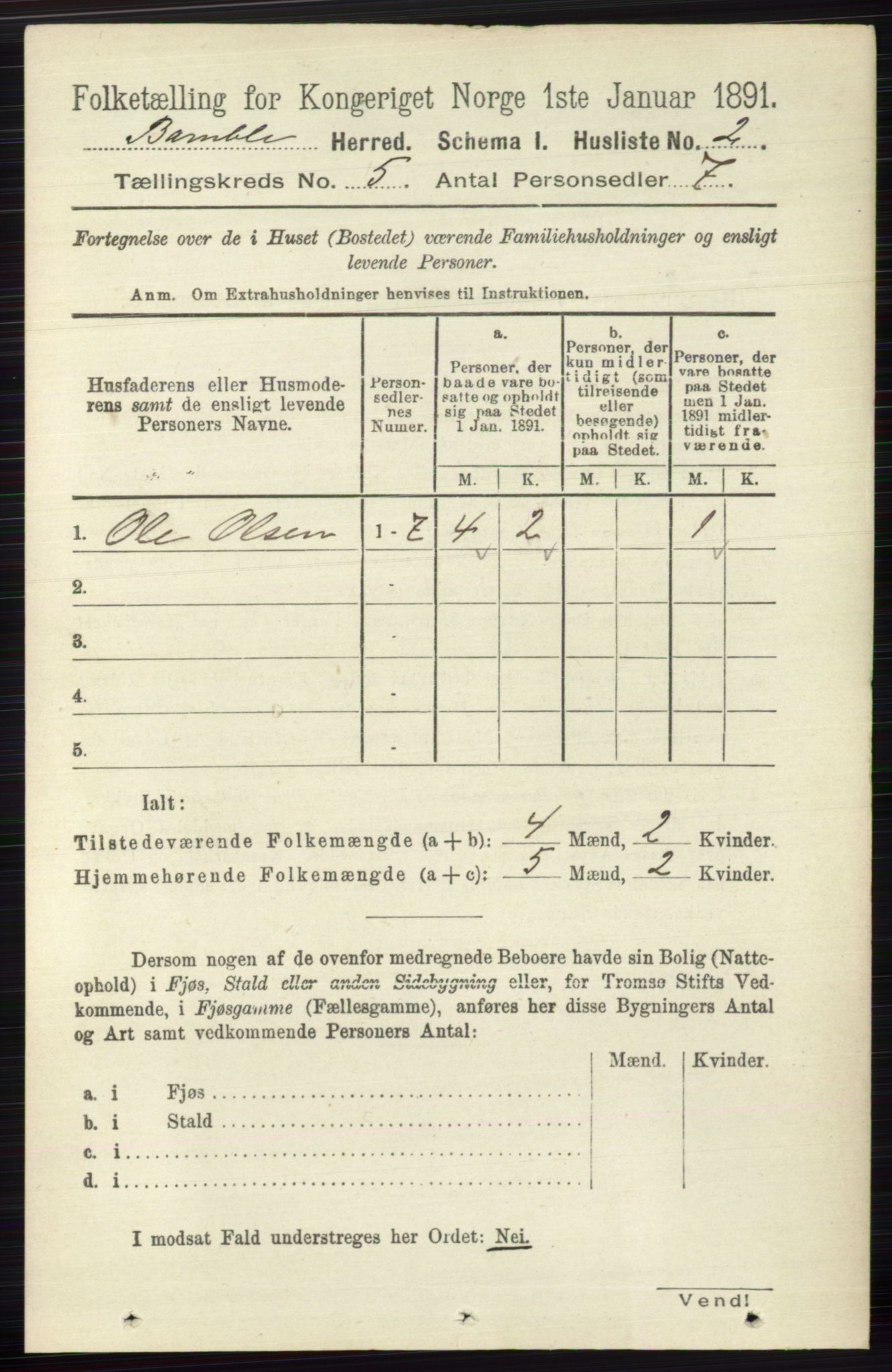 RA, 1891 census for 0814 Bamble, 1891, p. 2174