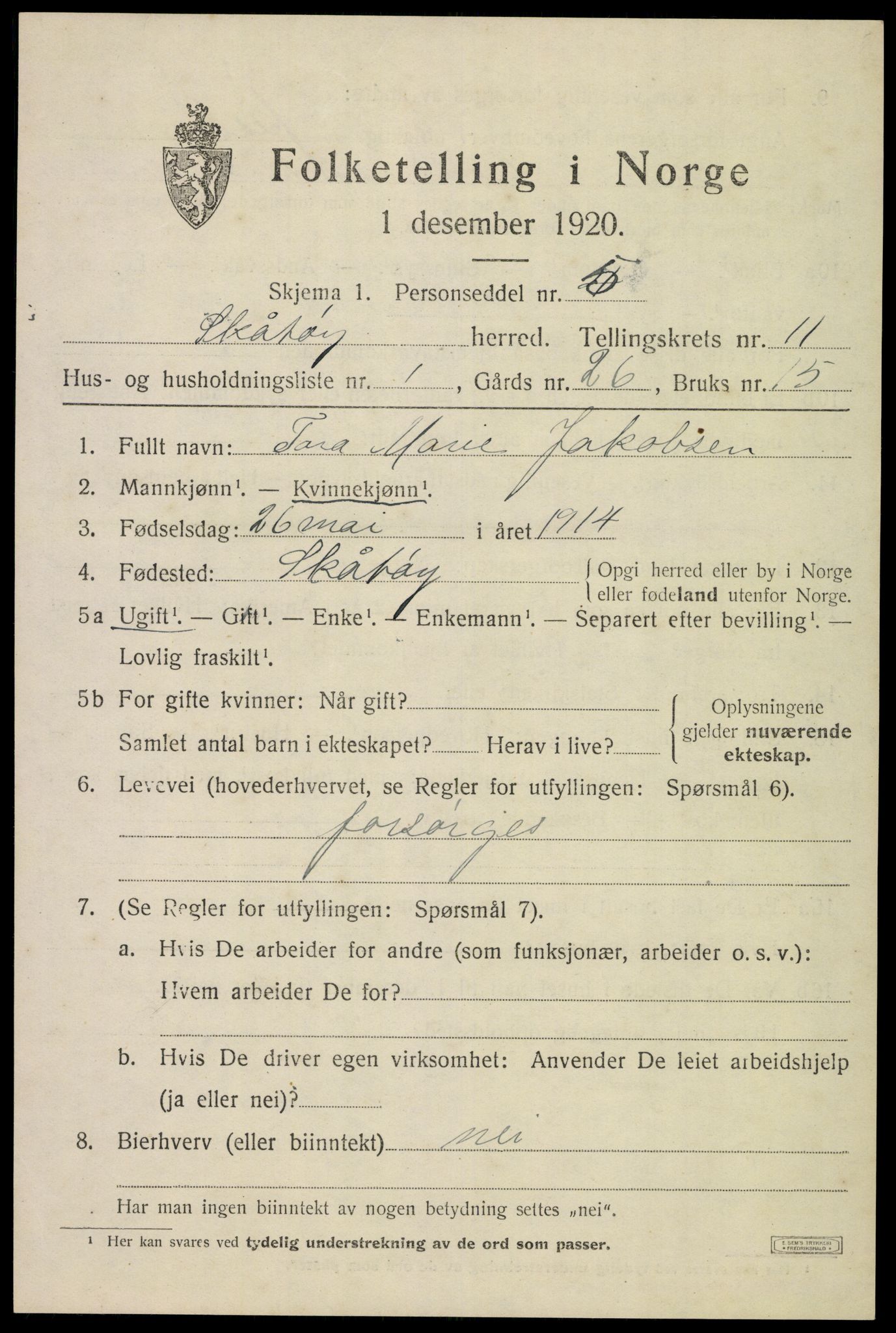 SAKO, 1920 census for Skåtøy, 1920, p. 7746