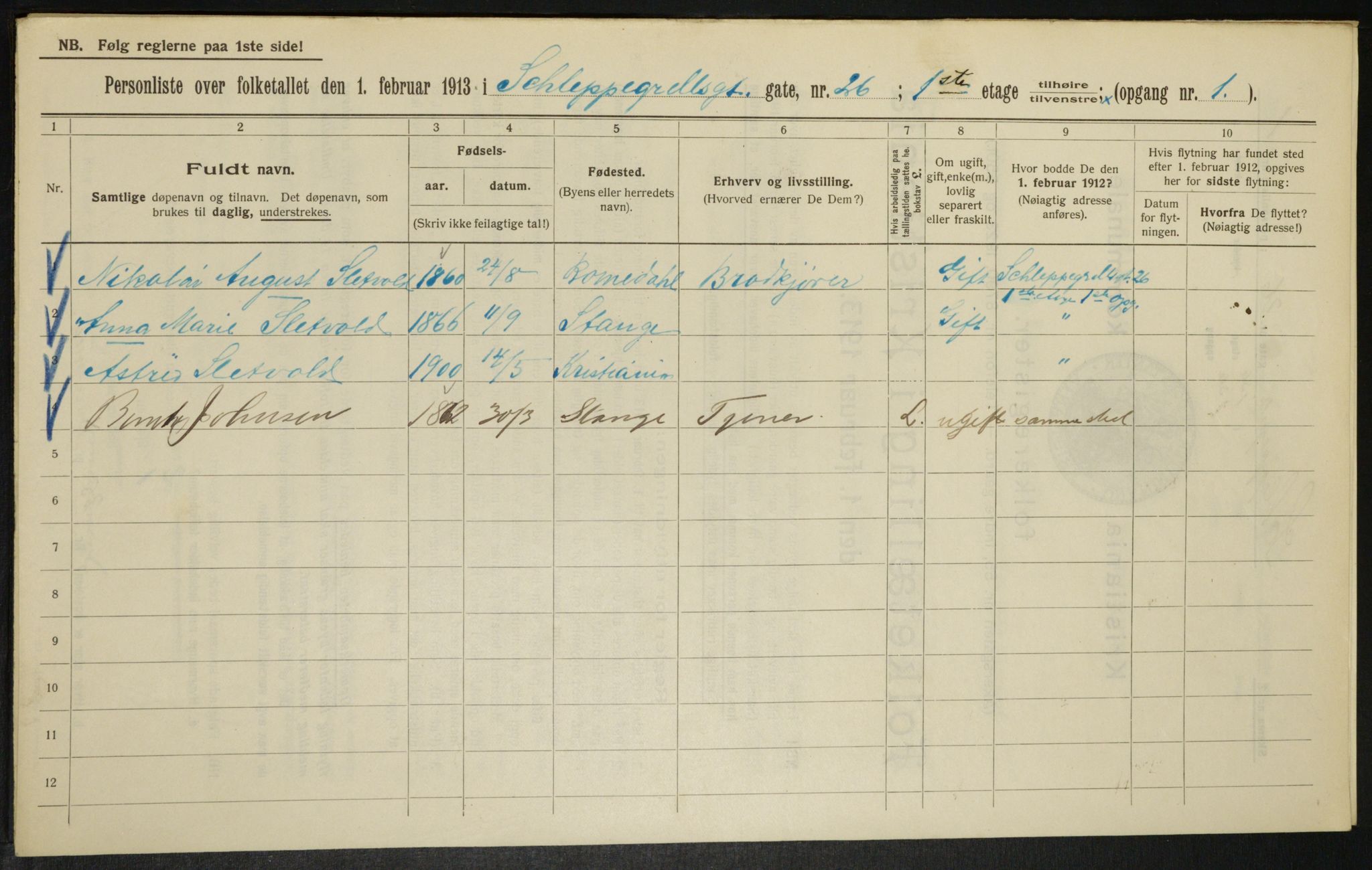 OBA, Municipal Census 1913 for Kristiania, 1913, p. 90249